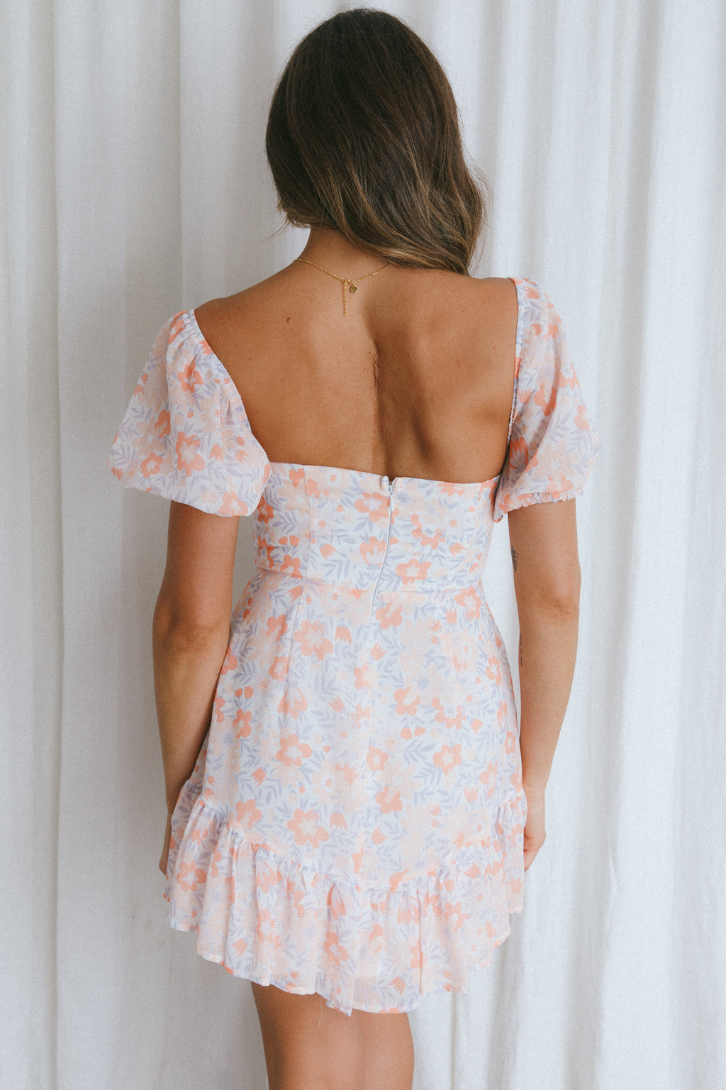 Cross My Heart V-Bust Frill Mini Dress Floral Orange by Selfie Leslie