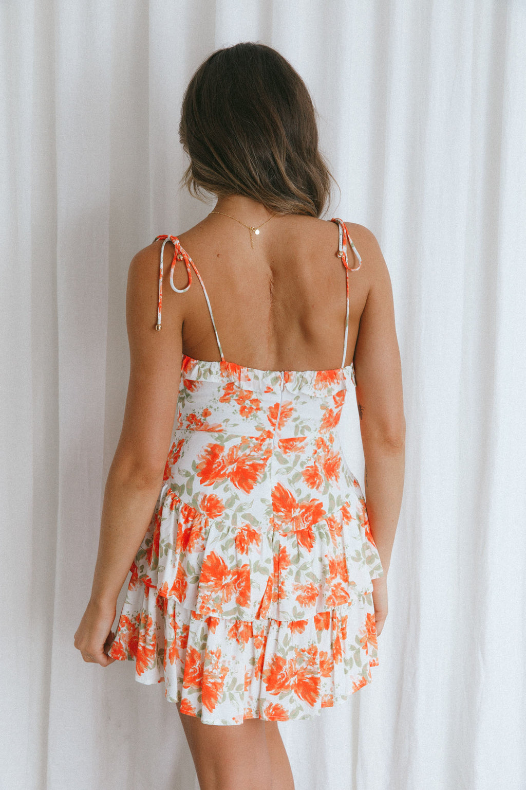 Vacanza Tie Strap Frill Mini Dress Floral White/Red by Selfie Leslie