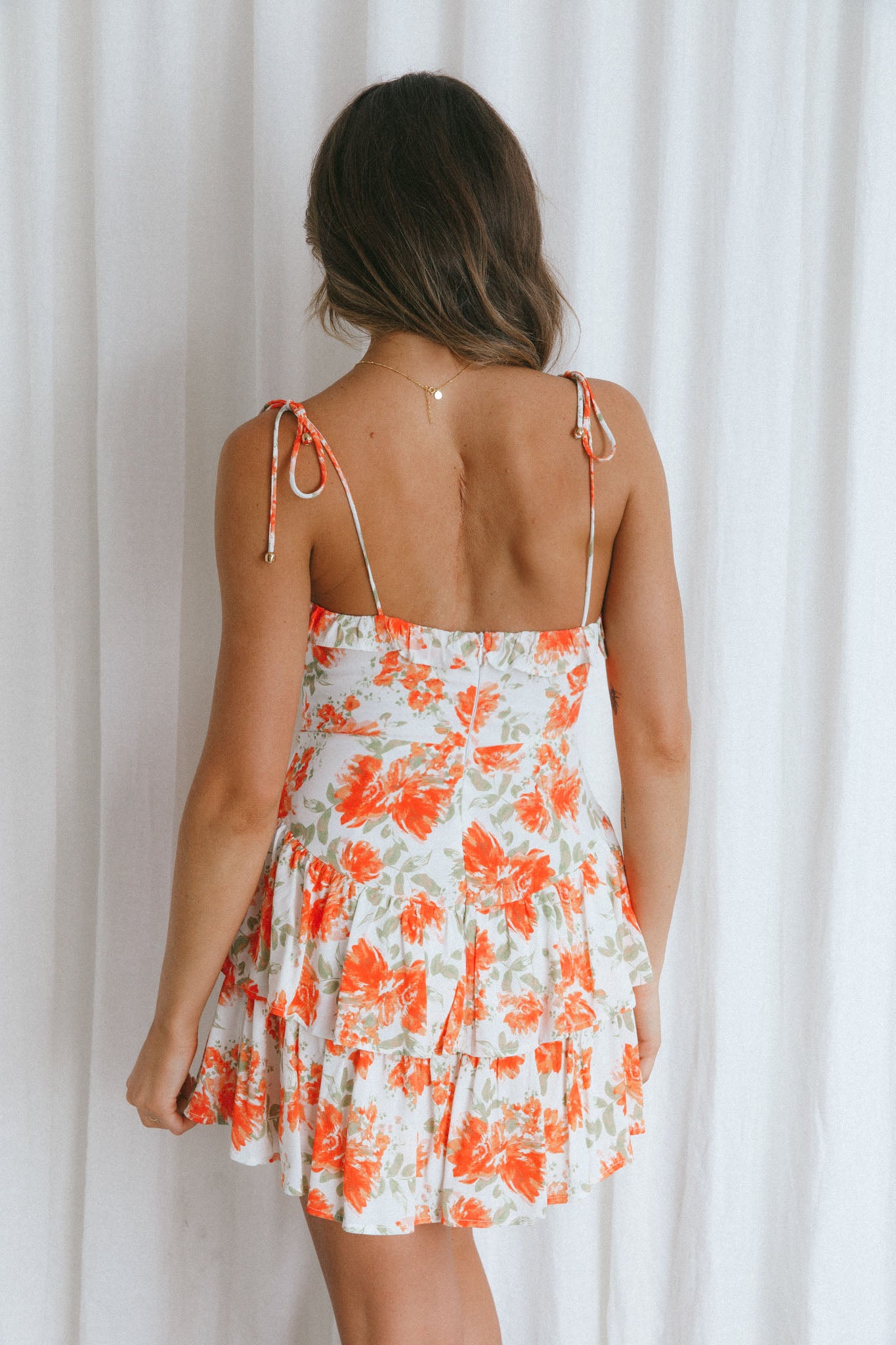 Vacanza Tie Strap Frill Mini Dress Floral White/Red by Selfie Leslie