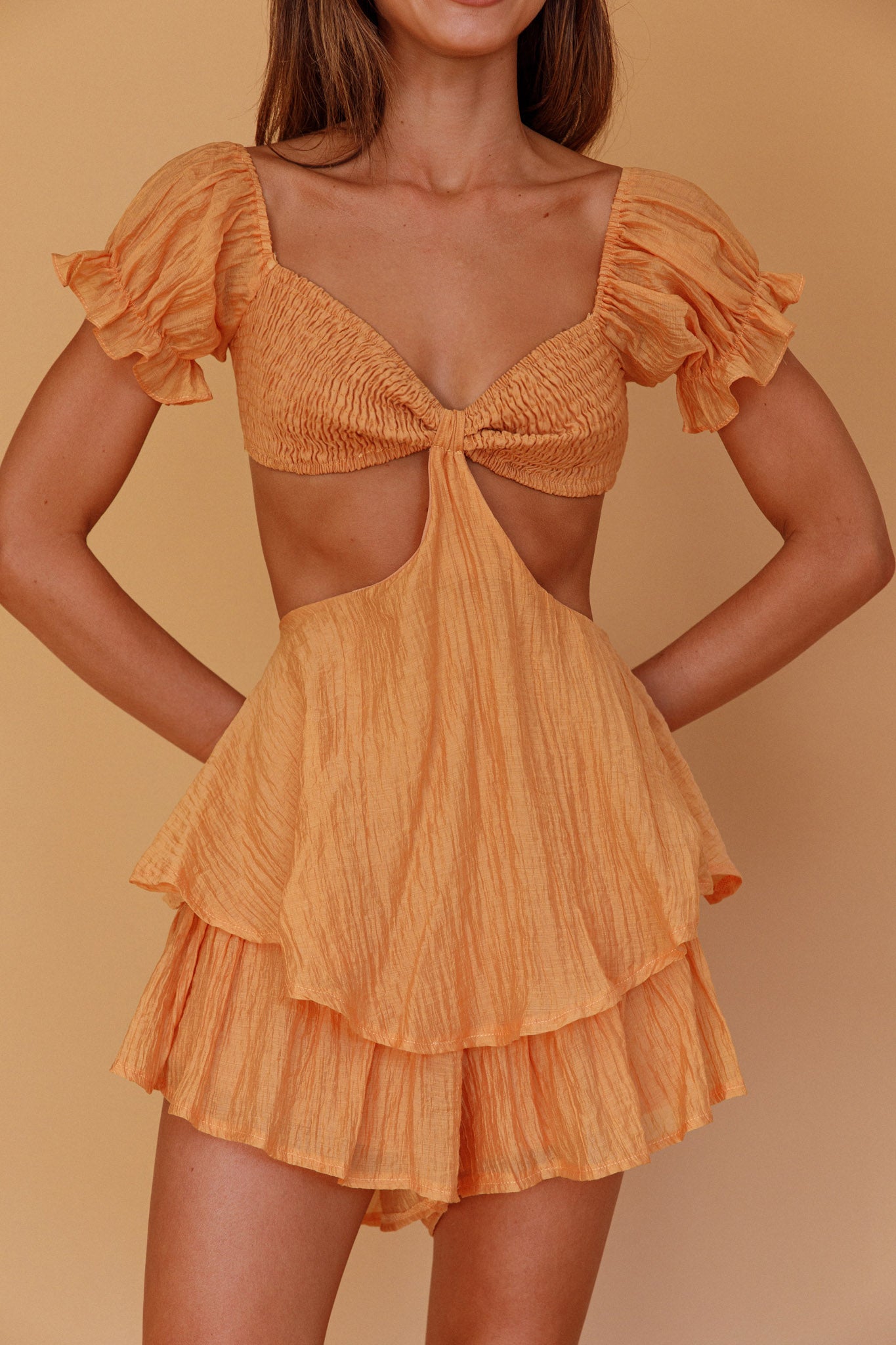 Vacay Mode Shirred Bust Romper Orange by Selfie Leslie