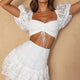 Daydreamer Puff Sleeve Drawstring Bust Lace Crop Top White