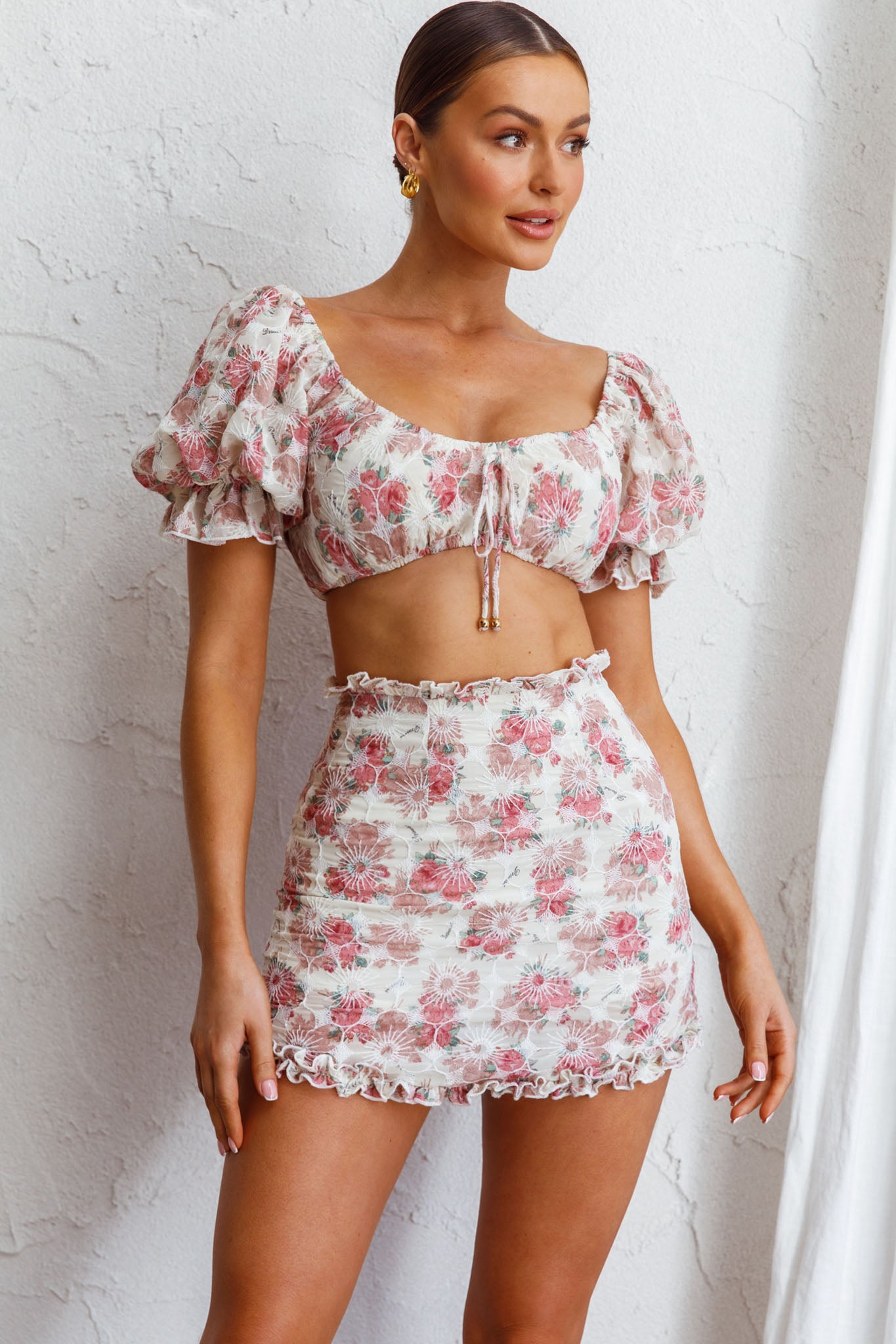 April Flowers Puff Sleeve Top Floral Red by Selfie Leslie