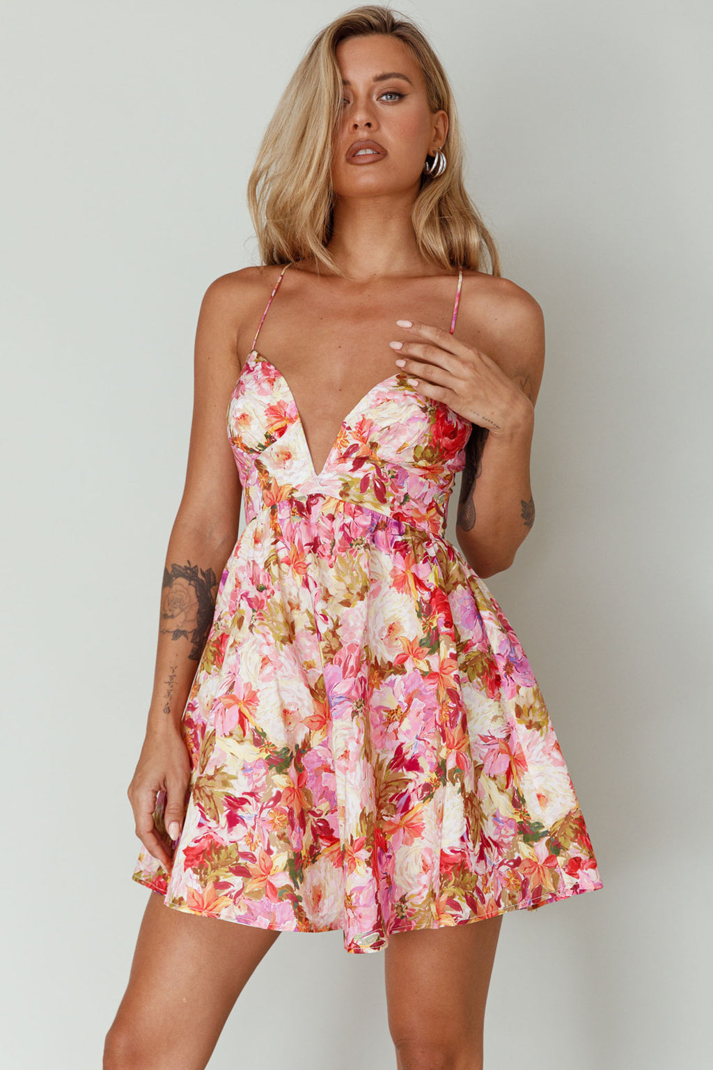Le Jardins A-Line Mini Dress Floral Orange by Selfie Leslie