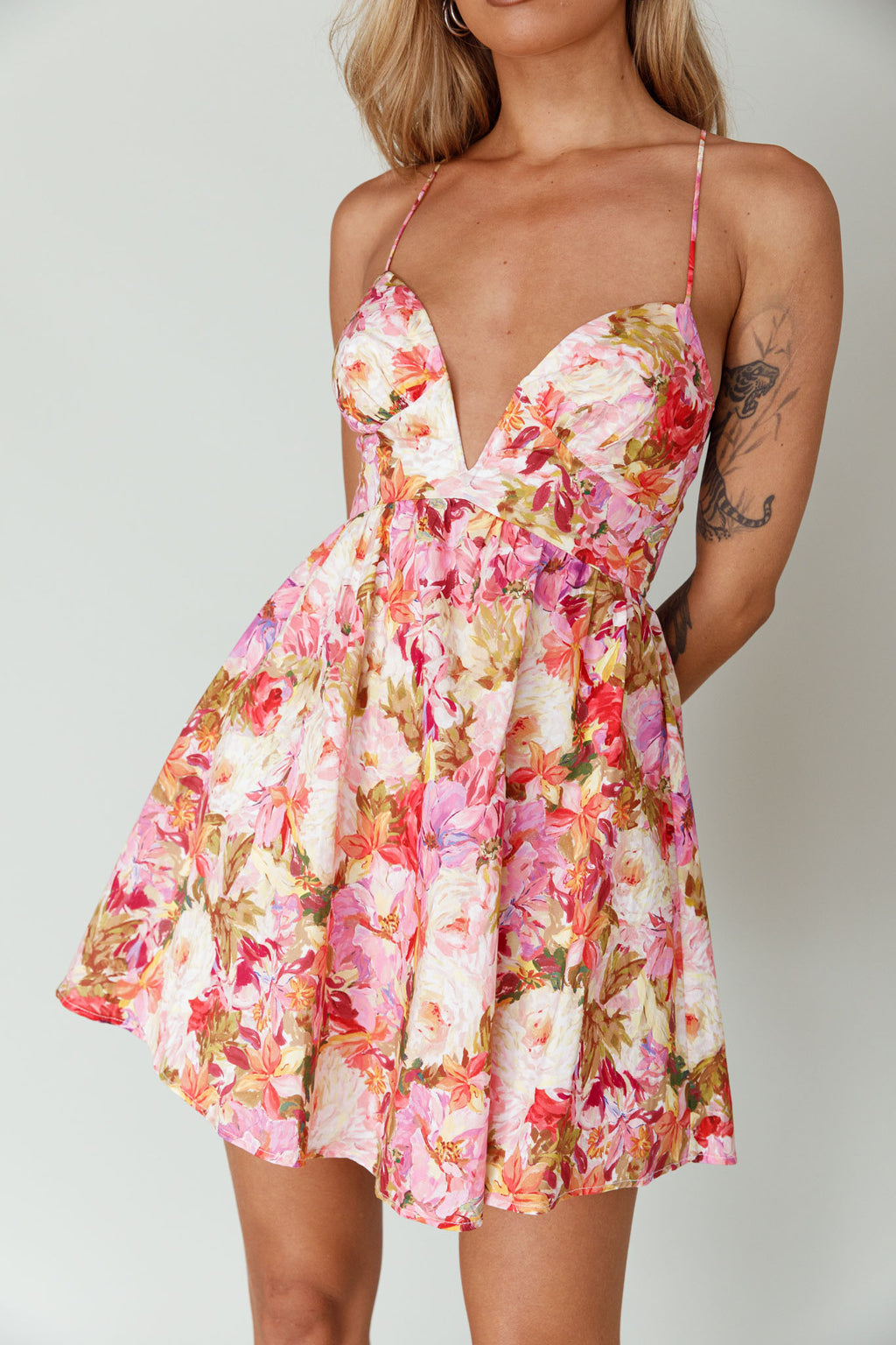 Le Jardins A-Line Mini Dress Floral Orange by Selfie Leslie