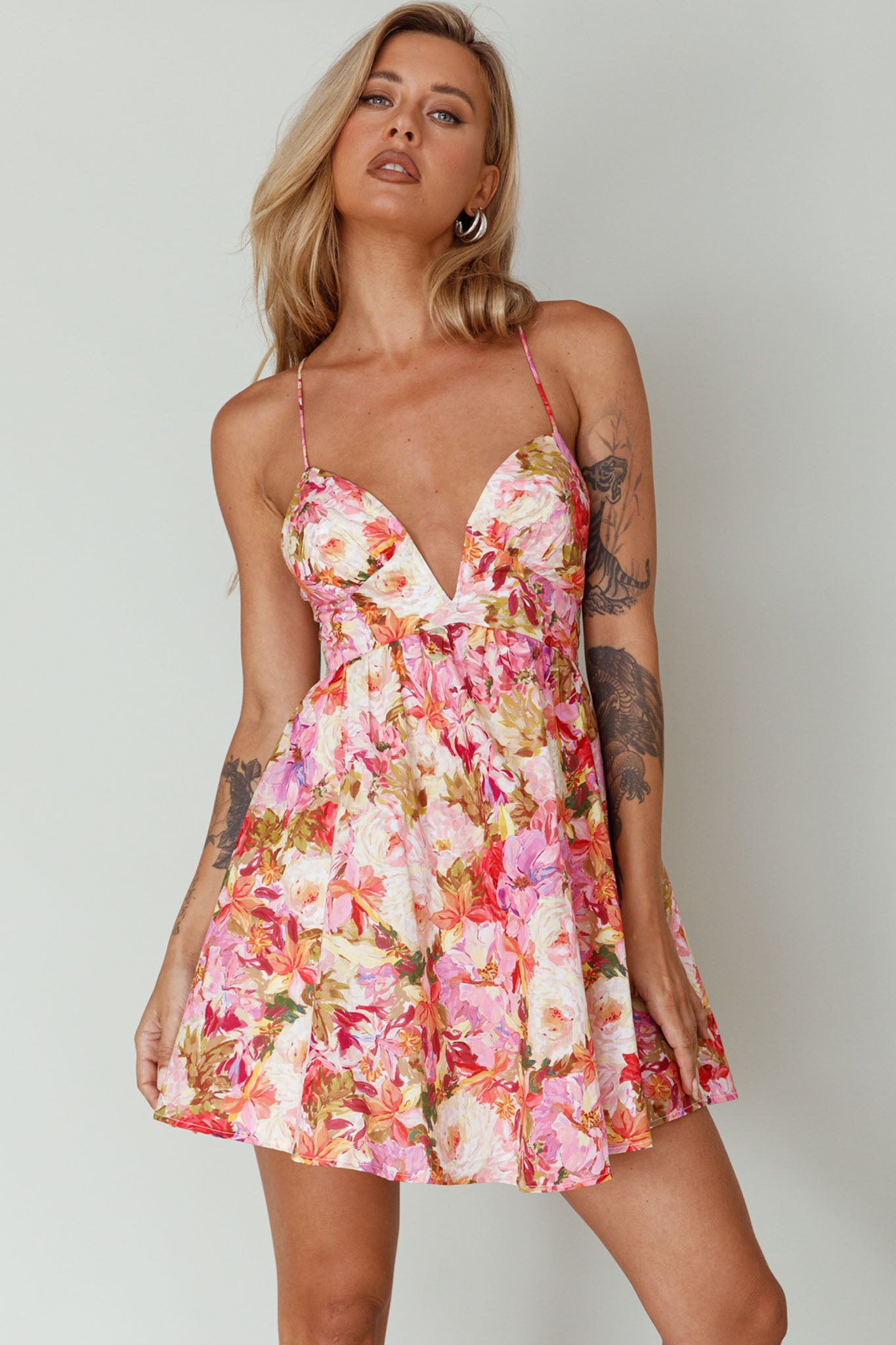 Le Jardins A-Line Mini Dress Floral Orange by Selfie Leslie