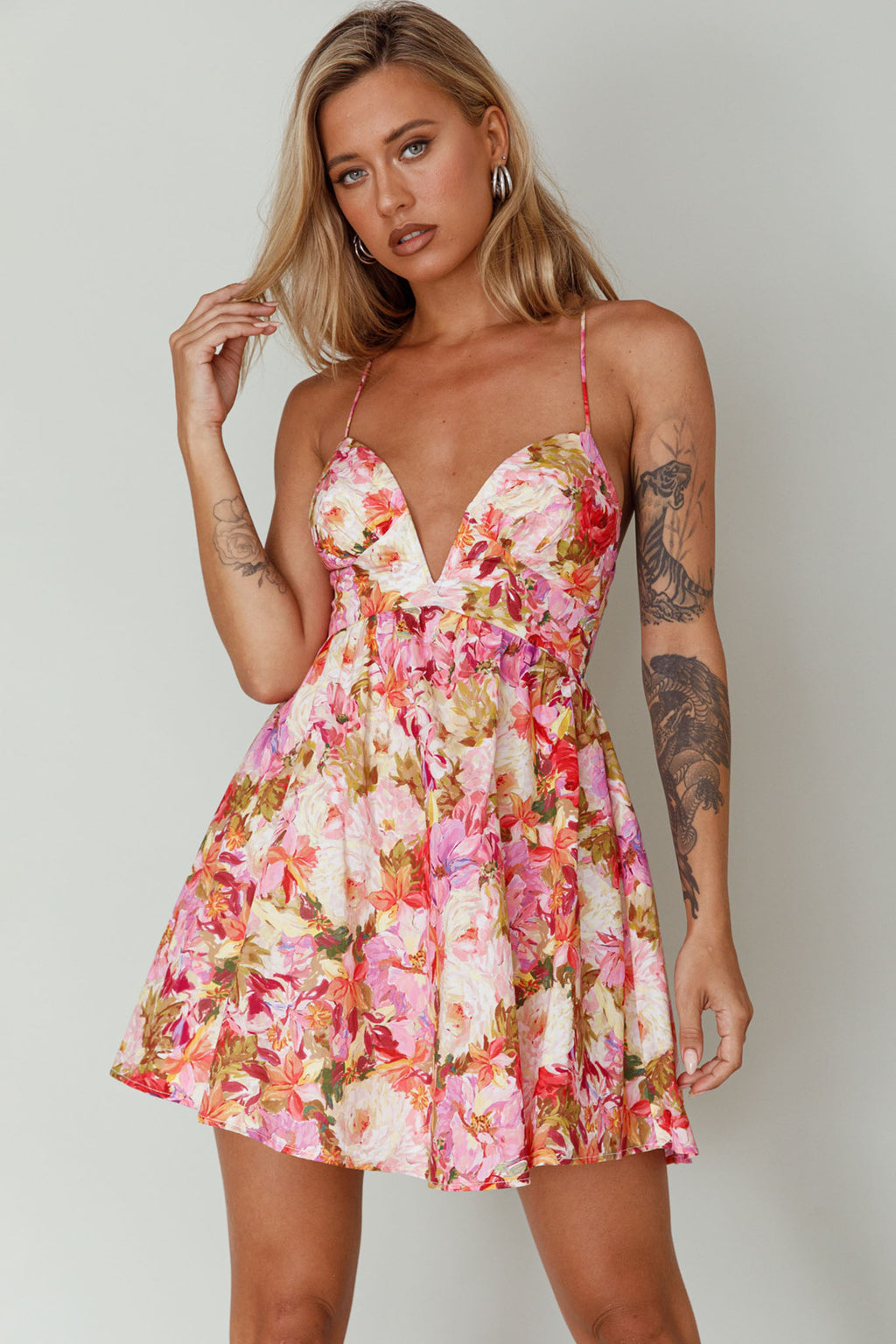 Le Jardins A-Line Mini Dress Floral Orange by Selfie Leslie