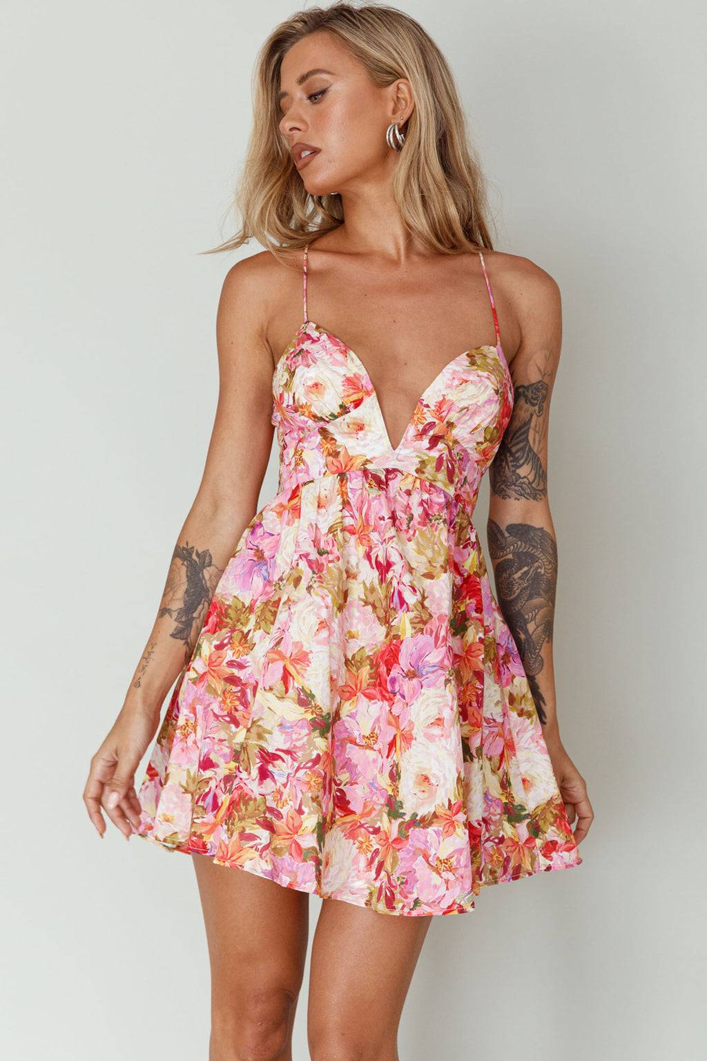 Le Jardins A-Line Mini Dress Floral Orange by Selfie Leslie