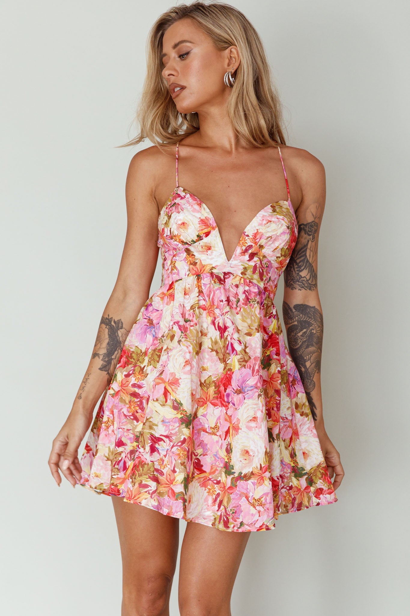 Le Jardins A-Line Mini Dress Floral Orange by Selfie Leslie