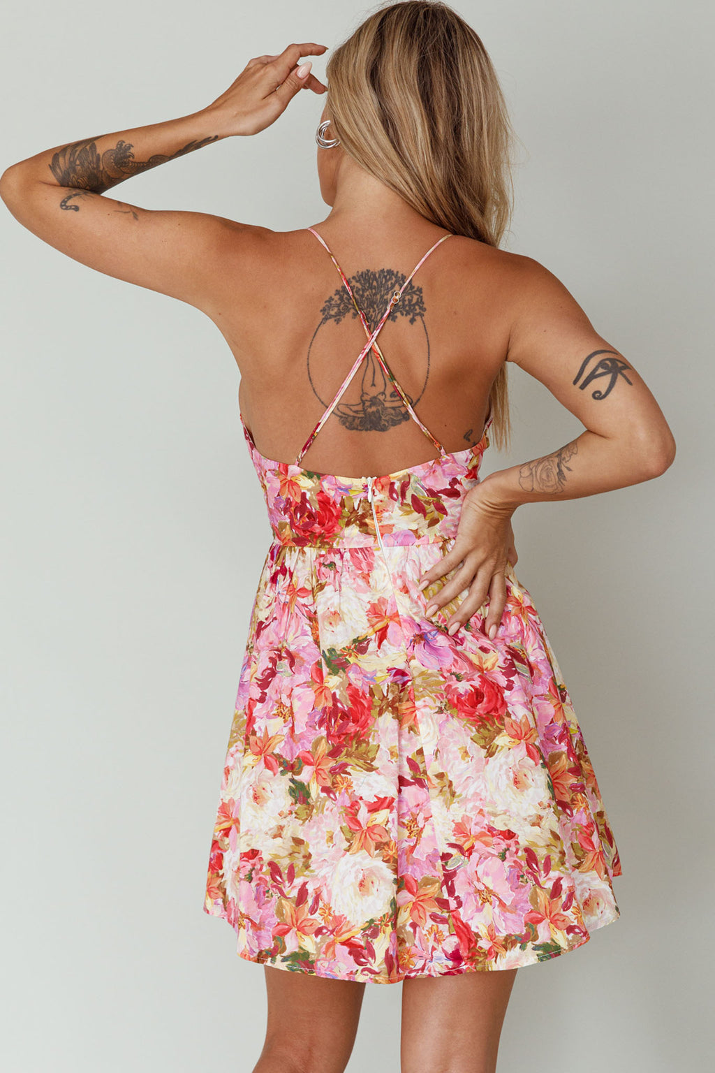 Le Jardins A-Line Mini Dress Floral Orange by Selfie Leslie