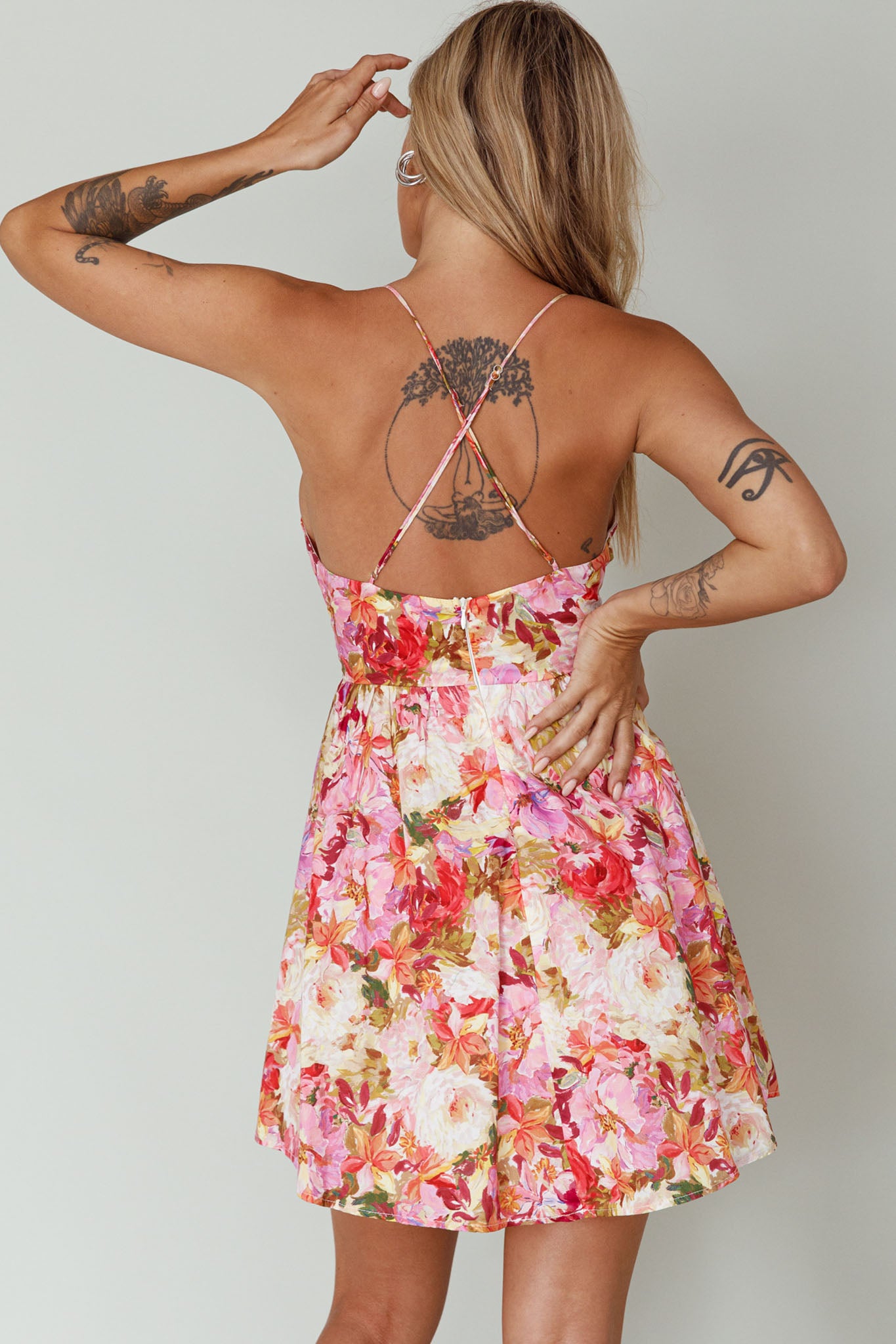 Le Jardins A-Line Mini Dress Floral Orange by Selfie Leslie