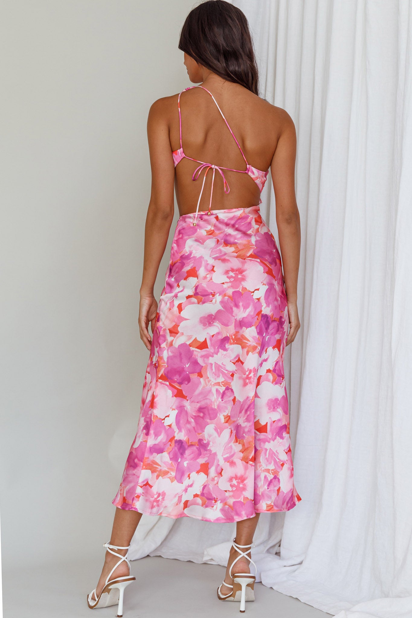 Cameron Cut-Out Midi Dress Floral Pink by Selfie Leslie