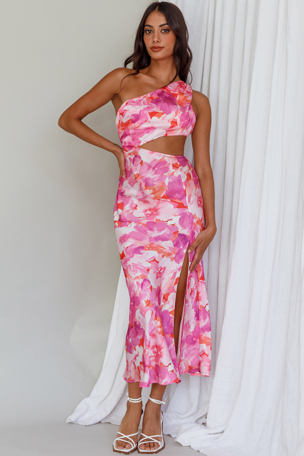 Cameron Cut-Out Midi Dress Floral Pink by Selfie Leslie