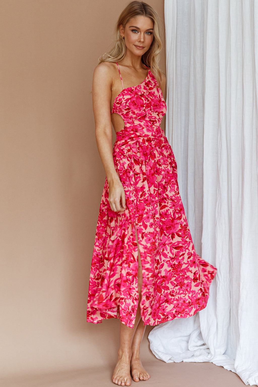 Destination Open Back Midi Dress Floral Pink by Selfie Leslie