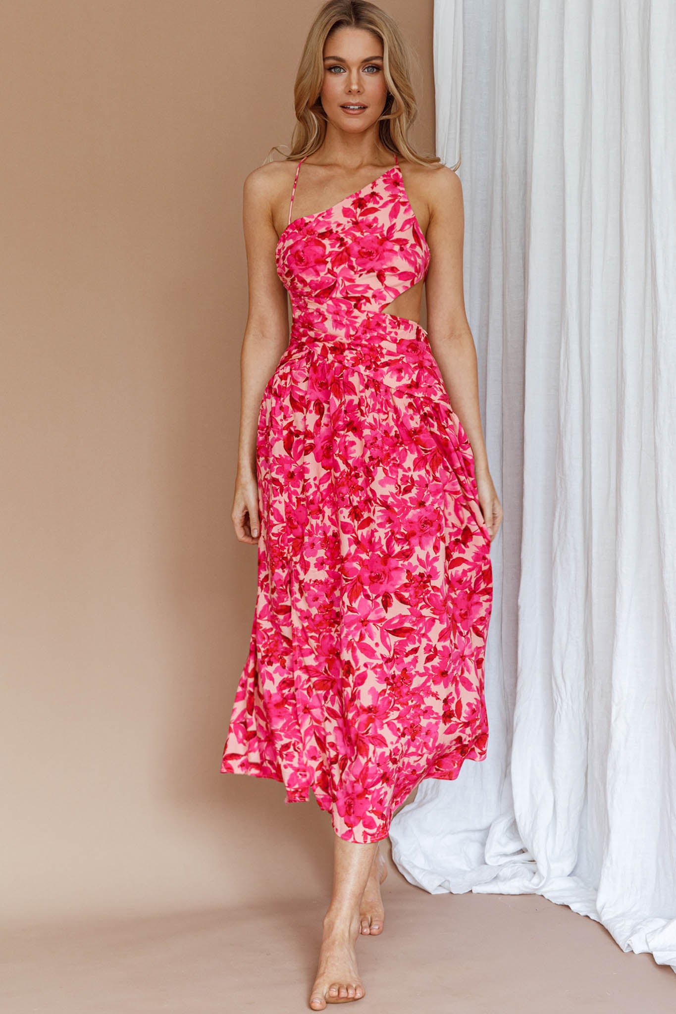 Shop the Destination Open Back Midi Dress Floral Pink | Selfie Leslie
