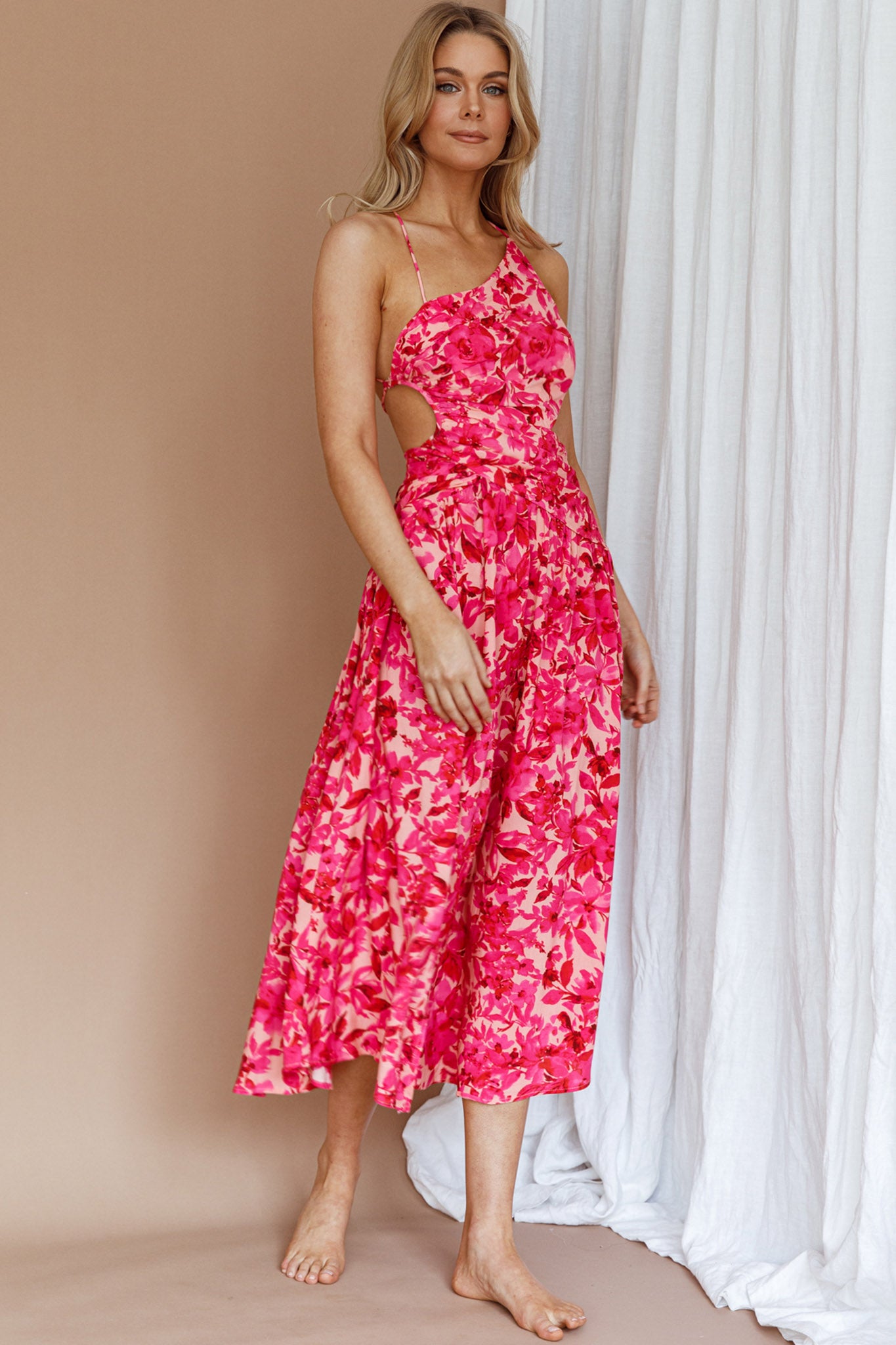 floral open back midi dress Grace In Motion Floral Open Back Midi Dress Florivelle