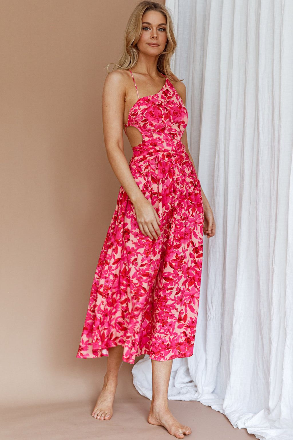 Destination Open Back Midi Dress Floral Pink by Selfie Leslie