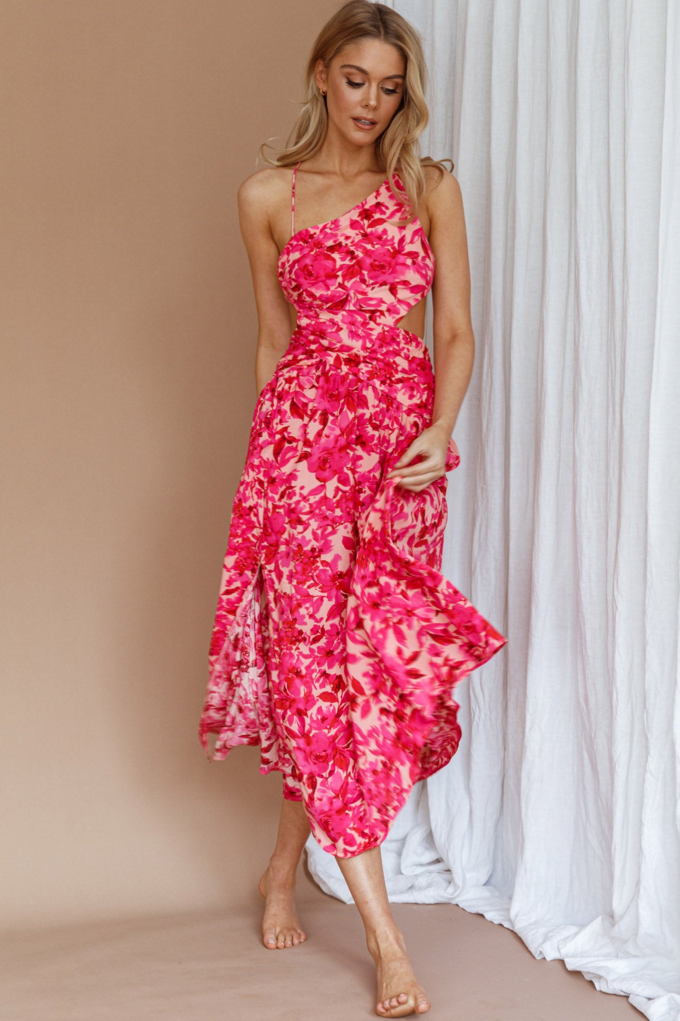 Destination Open Back Midi Dress Floral Pink by Selfie Leslie