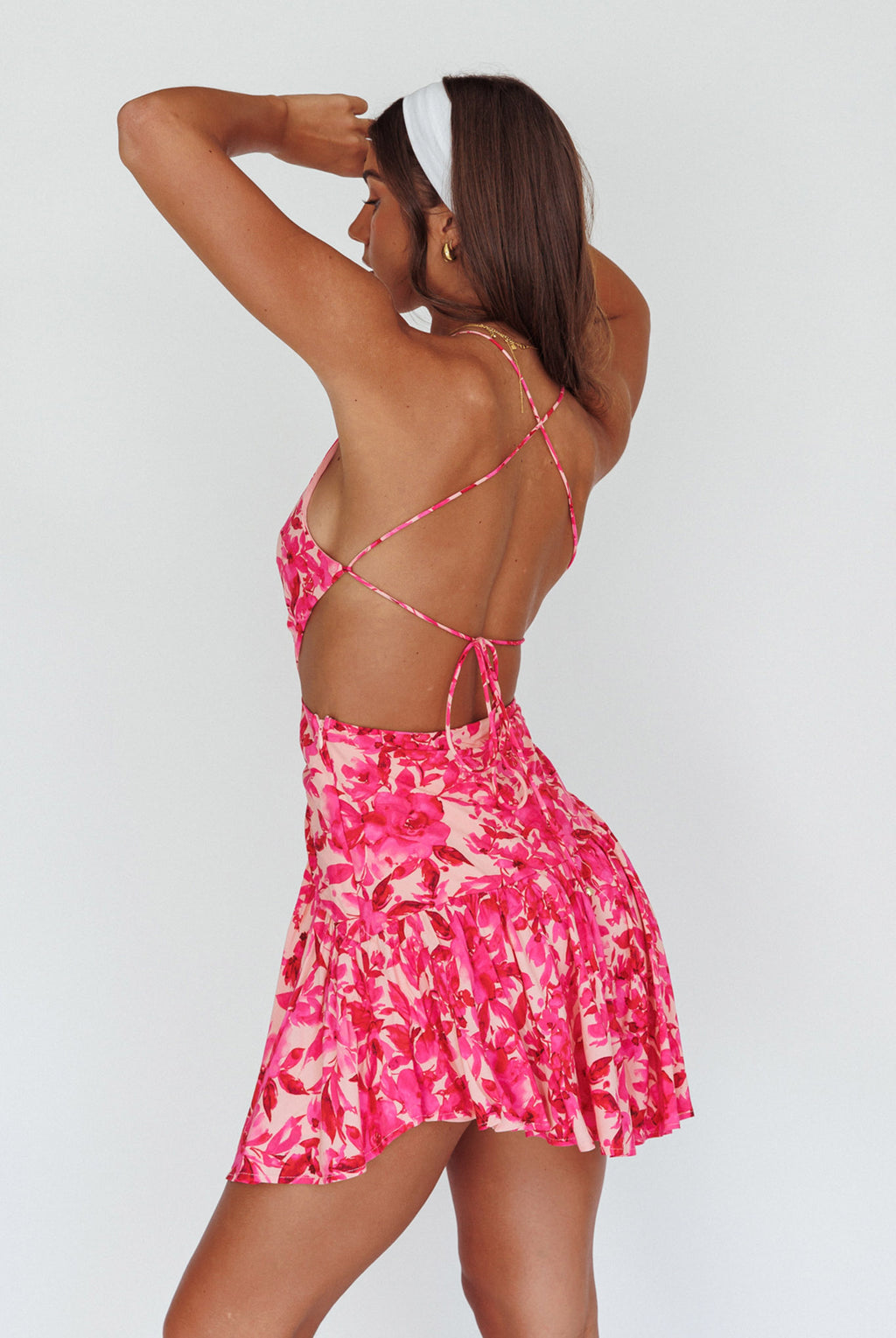 Destination Open Back Mini Dress Floral Pink by Selfie Leslie