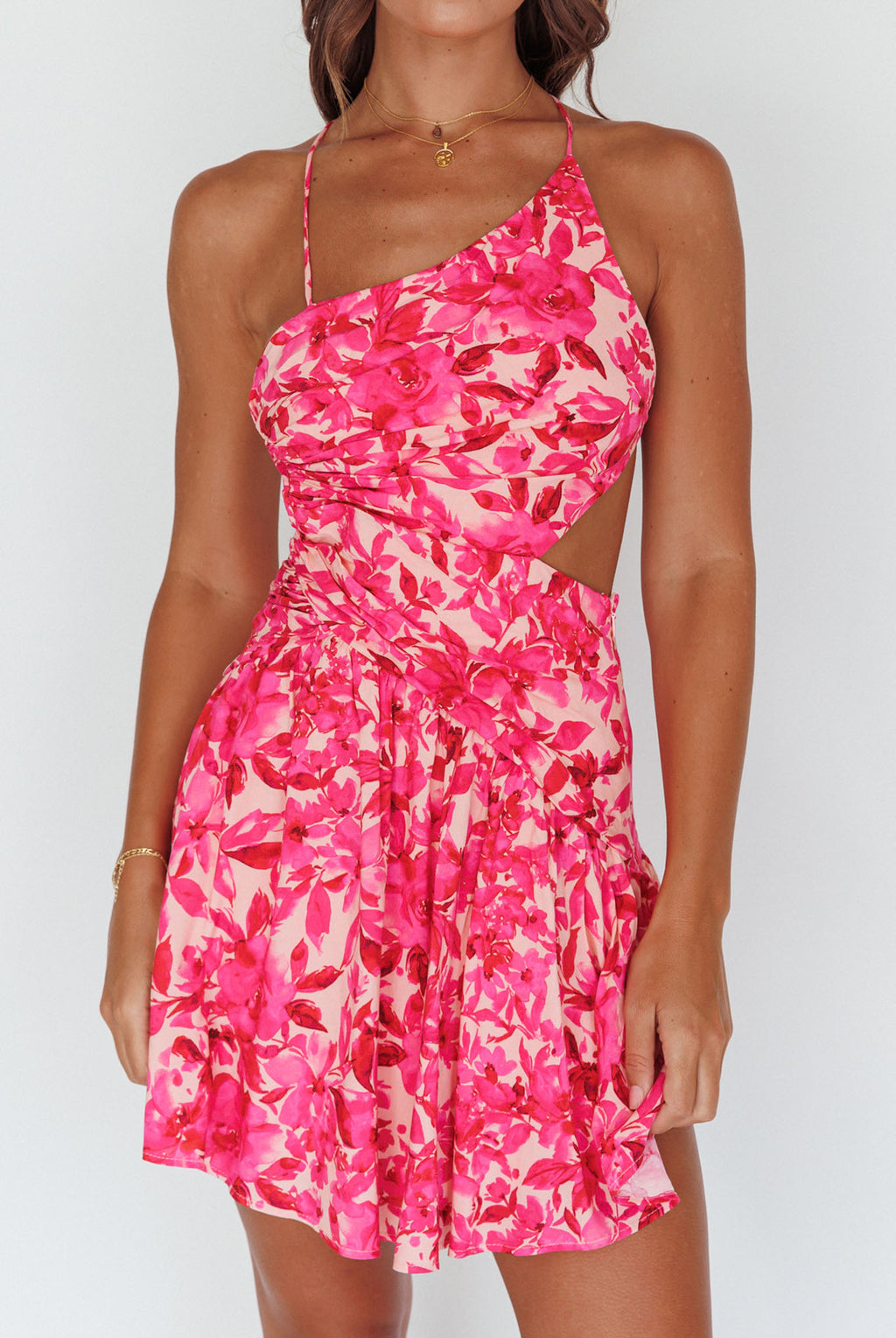 Destination Open Back Mini Dress Floral Pink by Selfie Leslie