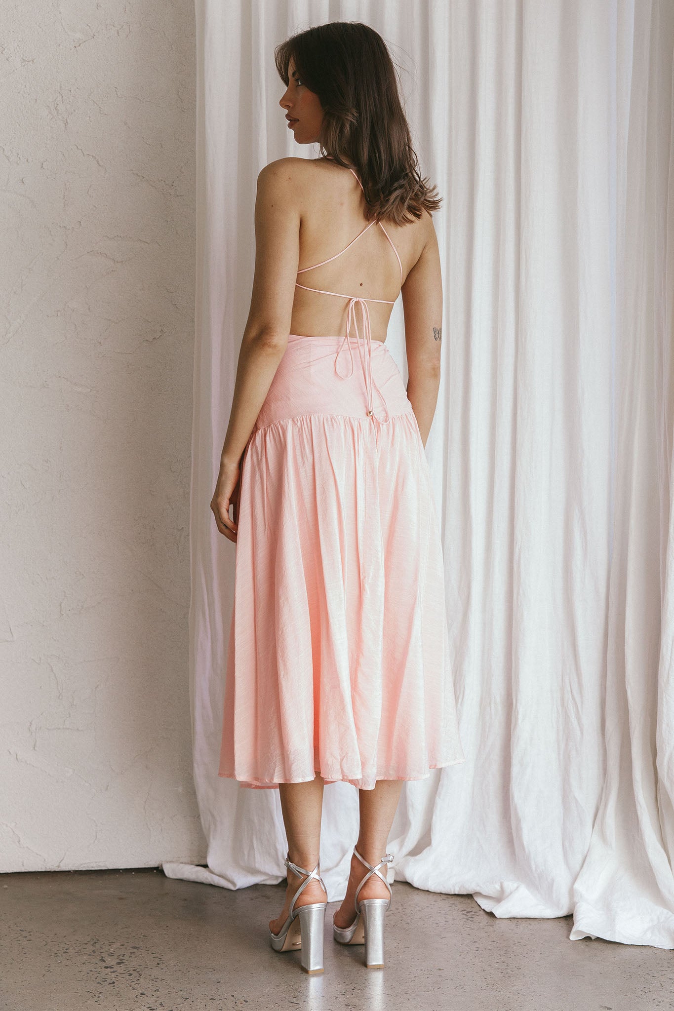 Destination Open Back Midi Dress Blush by Selfie Leslie