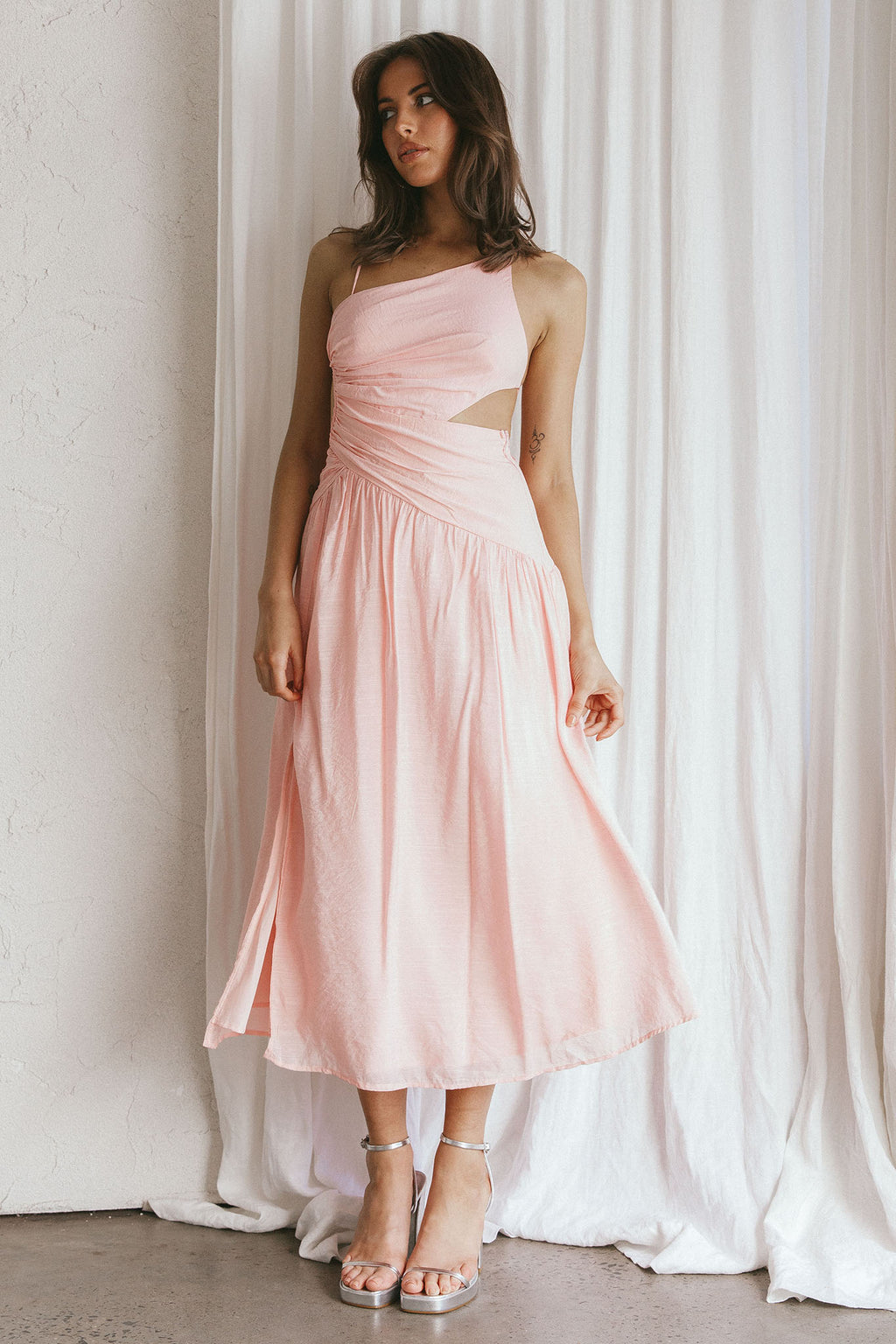 Destination Open Back Midi Dress Blush by Selfie Leslie