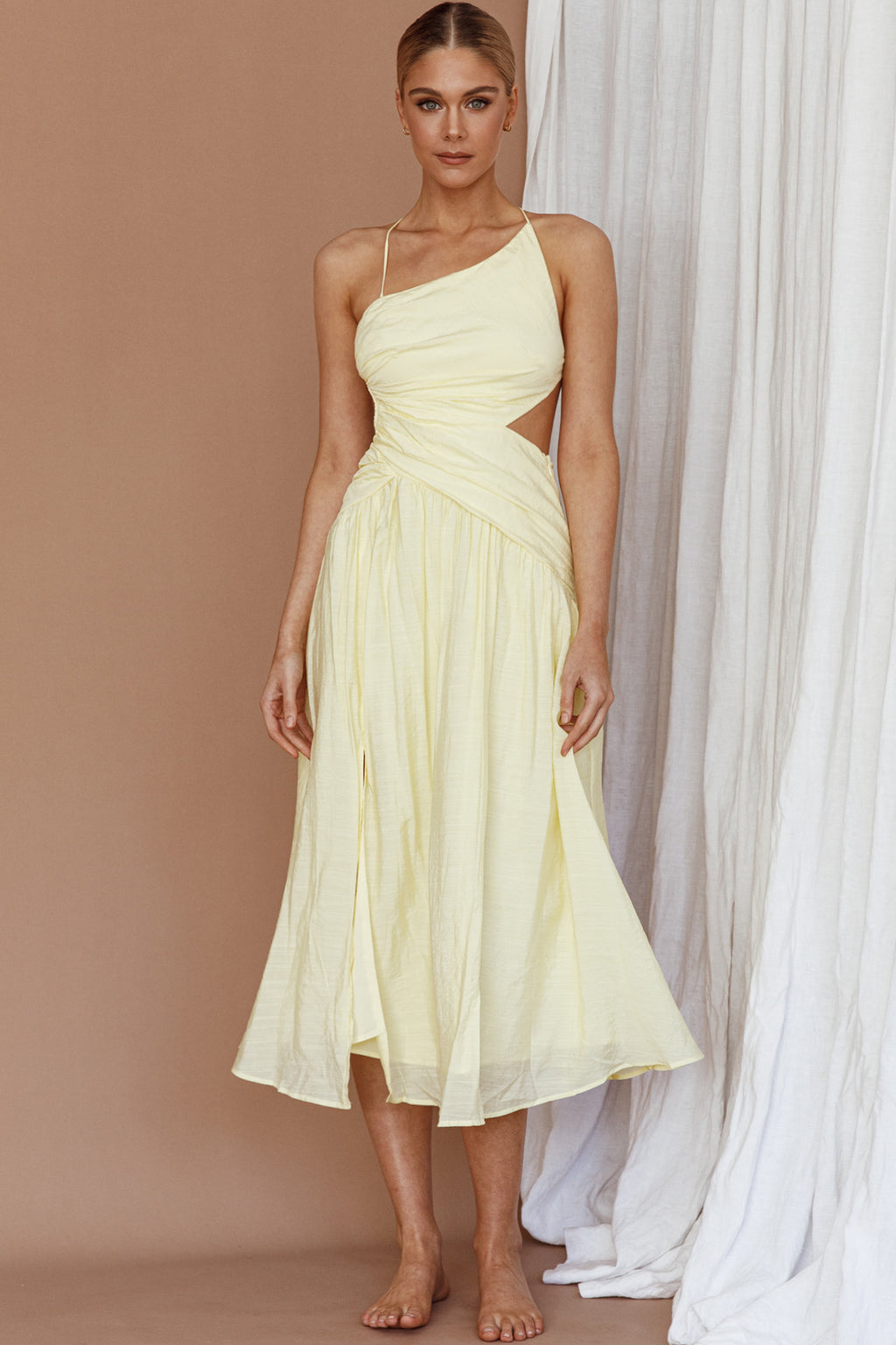 Destination Open Back Midi Dress Lemon by Selfie Leslie
