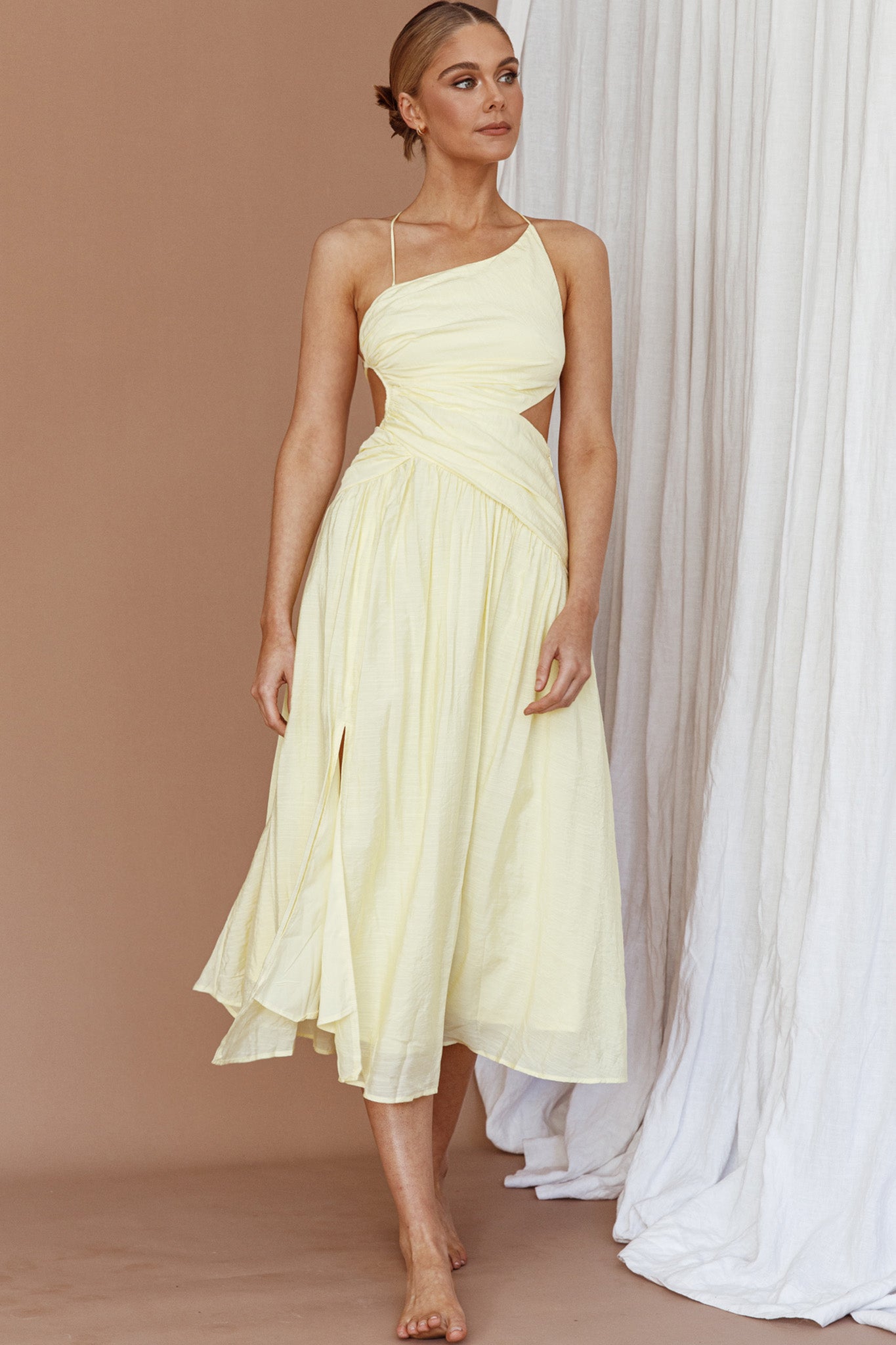 Destination Open Back Midi Dress Lemon by Selfie Leslie