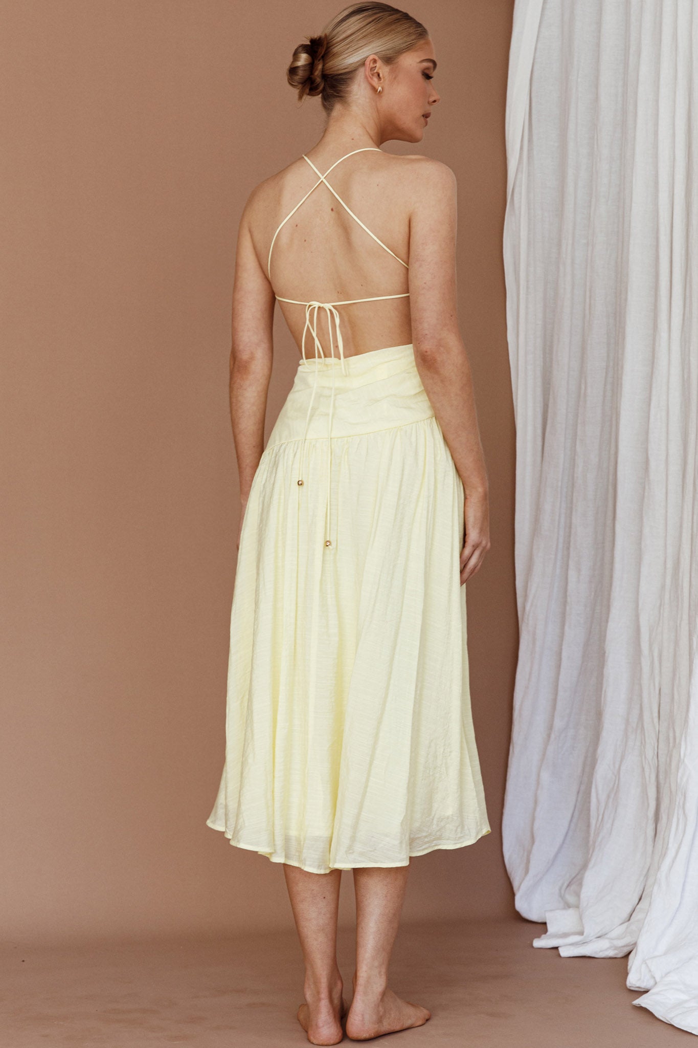 Destination Open Back Midi Dress Lemon by Selfie Leslie
