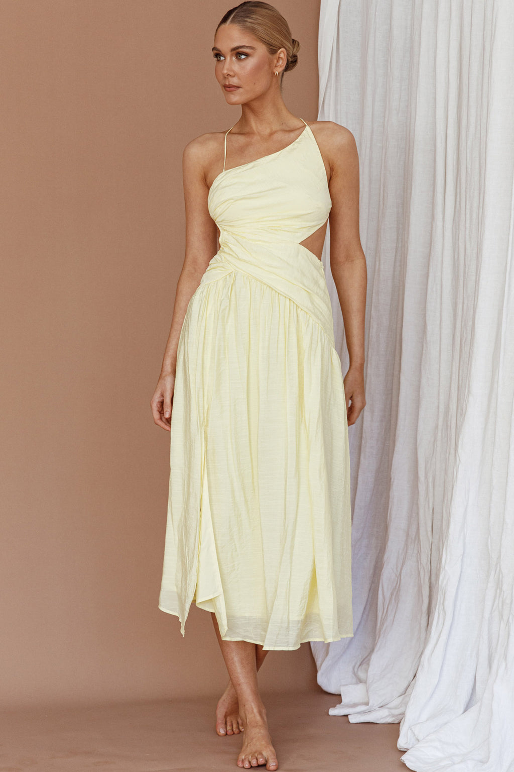 Destination Open Back Midi Dress Lemon by Selfie Leslie