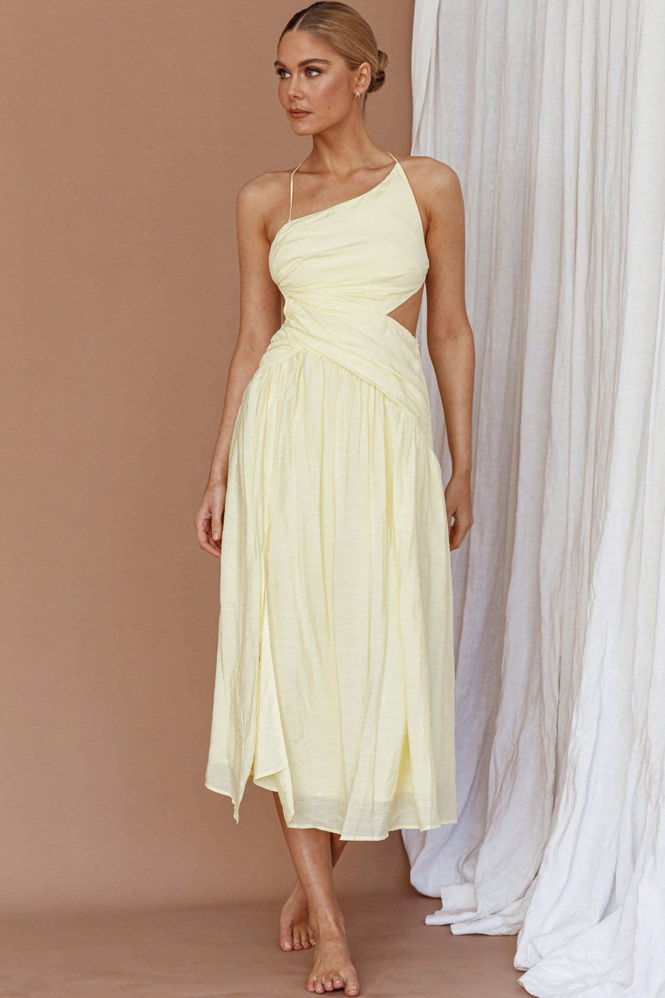 Destination Open Back Midi Dress Lemon by Selfie Leslie