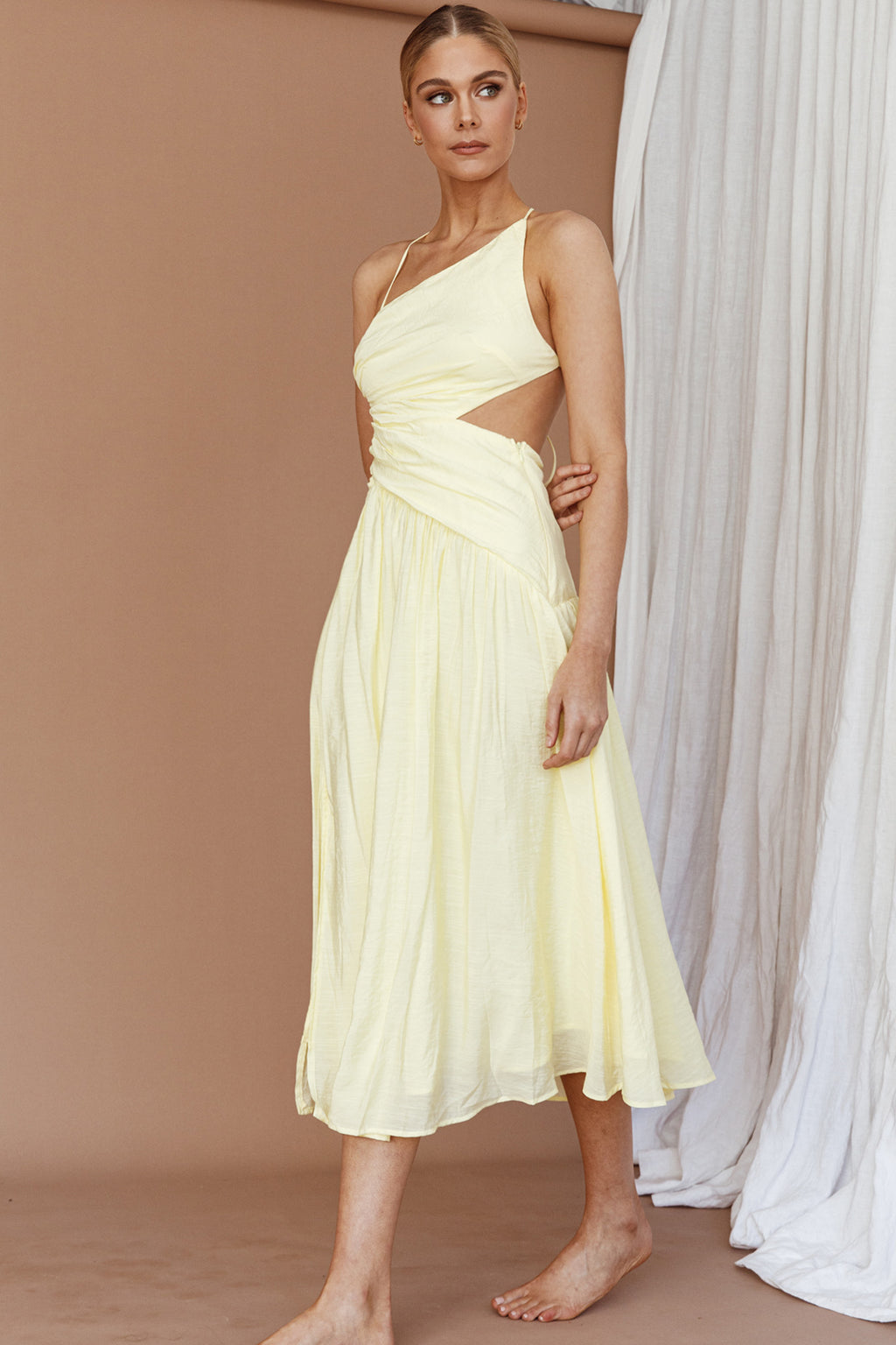 Destination Open Back Midi Dress Lemon by Selfie Leslie