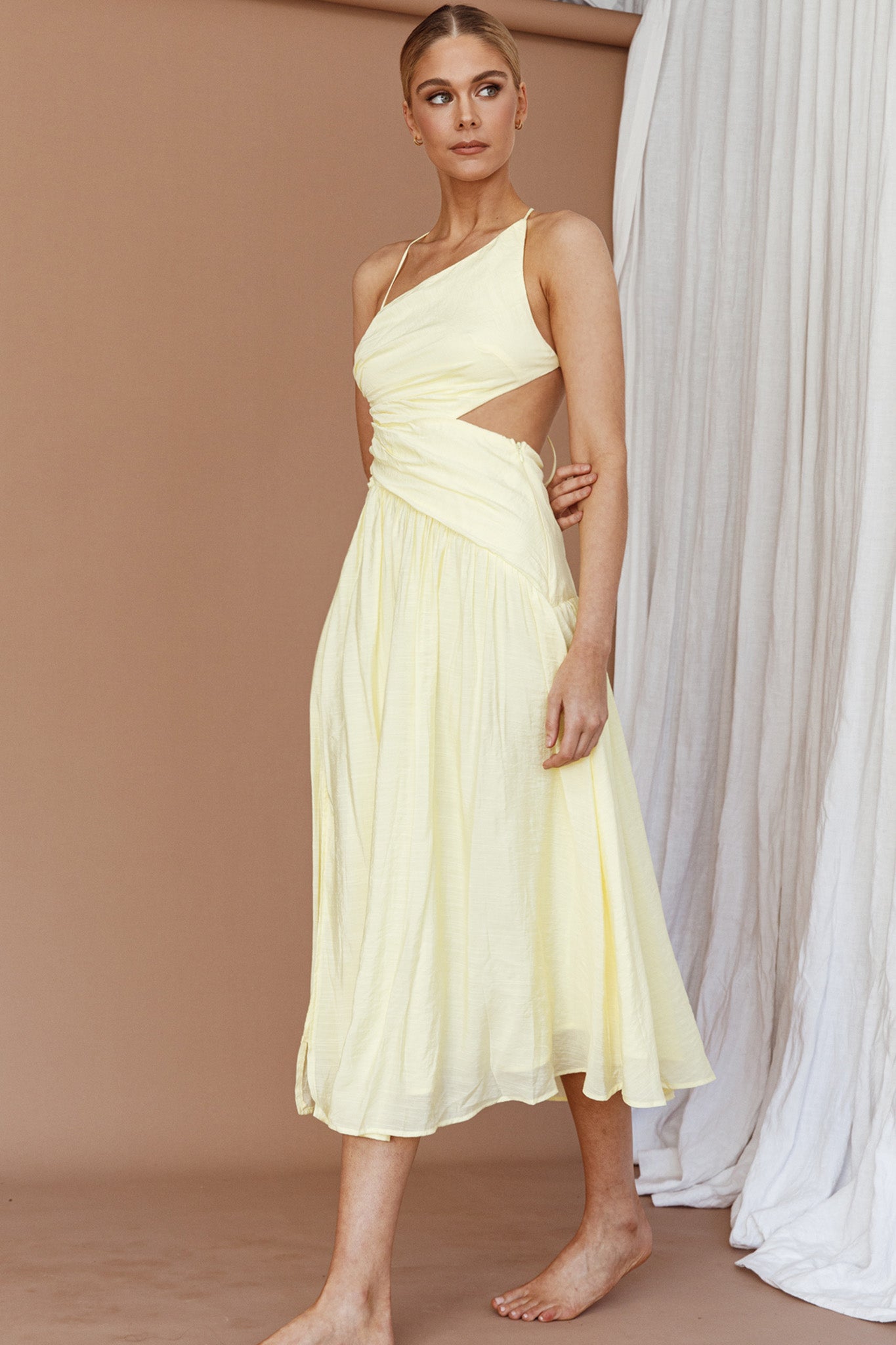 Destination Open Back Midi Dress Lemon by Selfie Leslie