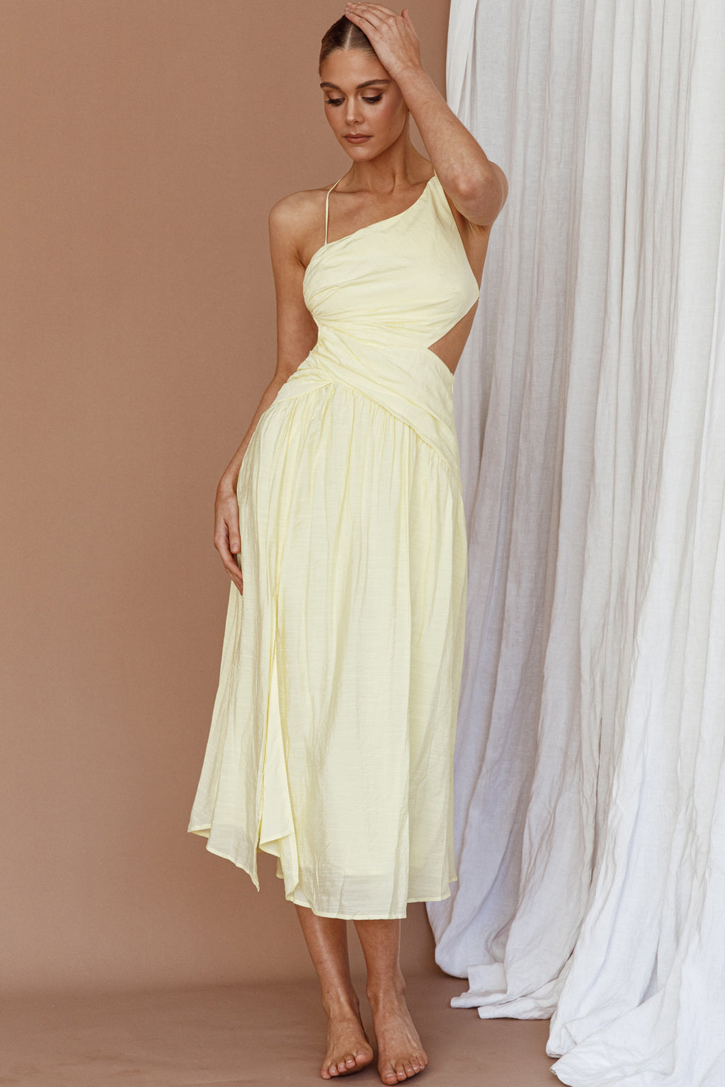 Destination Open Back Midi Dress Lemon by Selfie Leslie