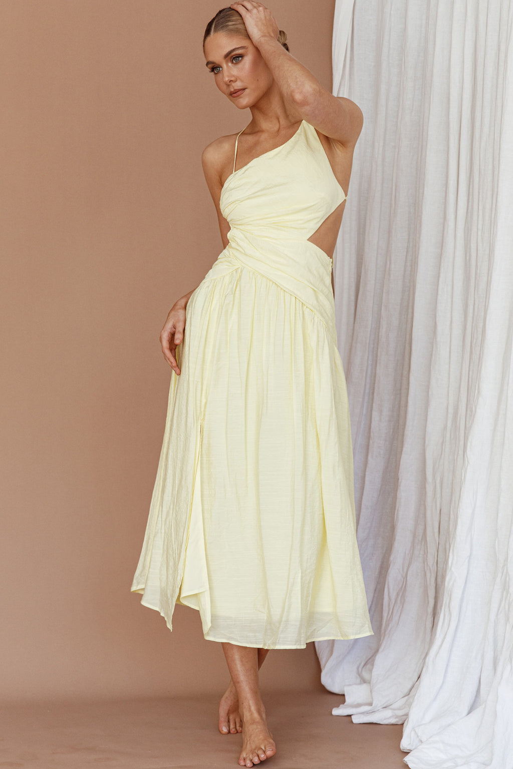 Destination Open Back Midi Dress Lemon by Selfie Leslie