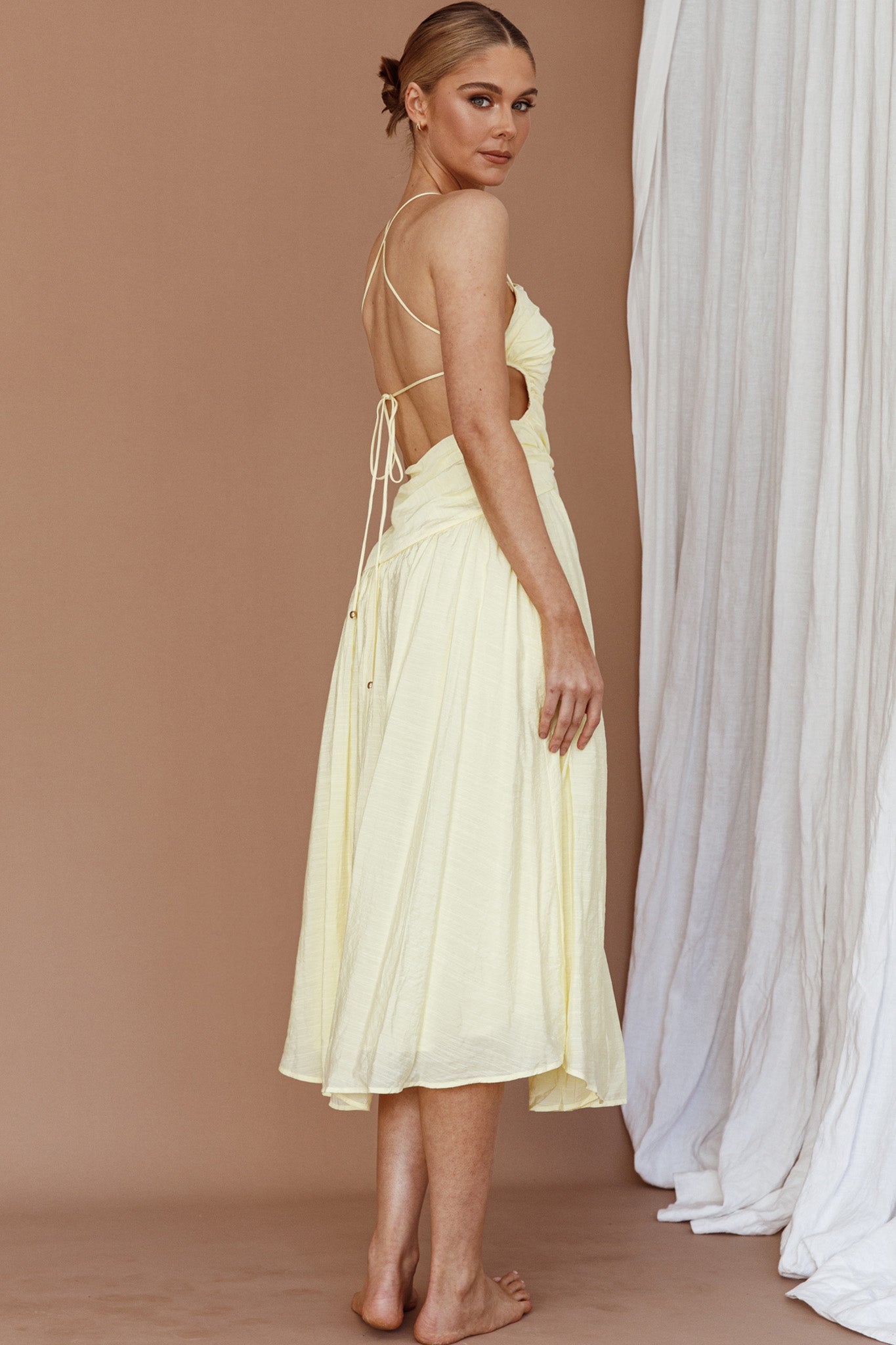 Destination Open Back Midi Dress Lemon by Selfie Leslie