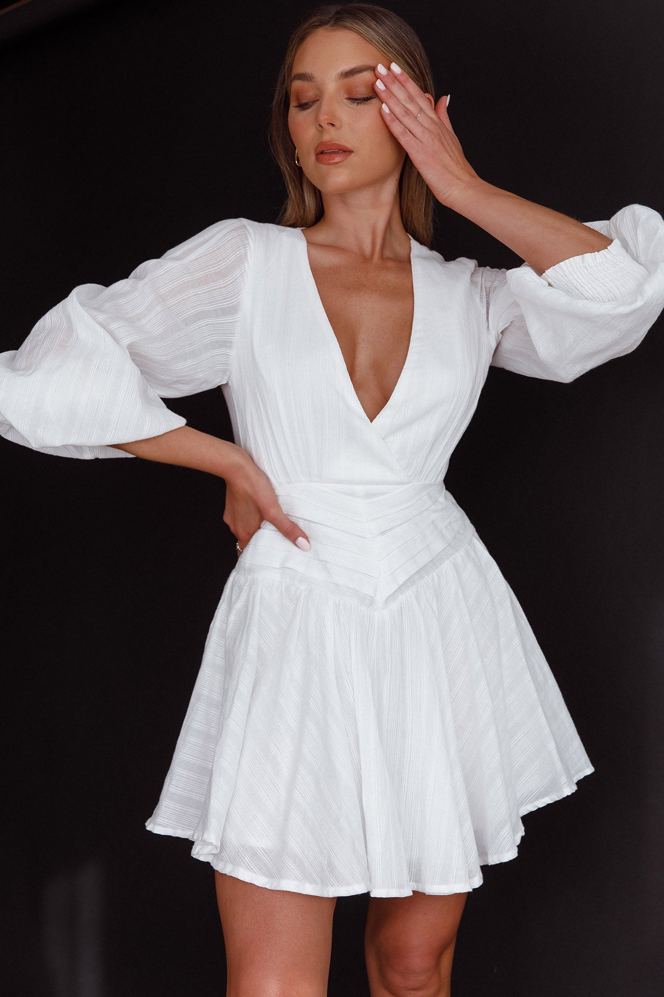 Sweet Escape Lantern Sleeve Pintuck Dress White– Selfie Leslie