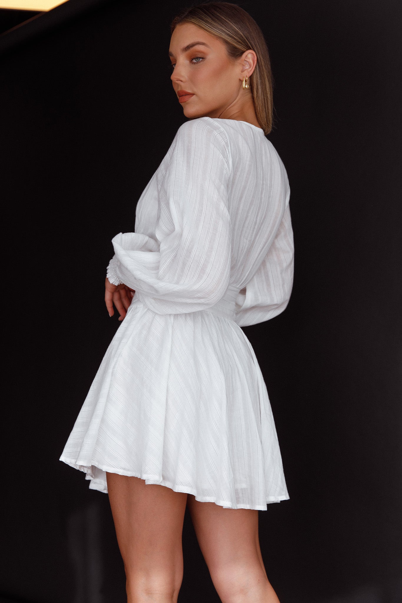 Sweet Escape Lantern Sleeve Pintuck Dress White by Selfie Leslie