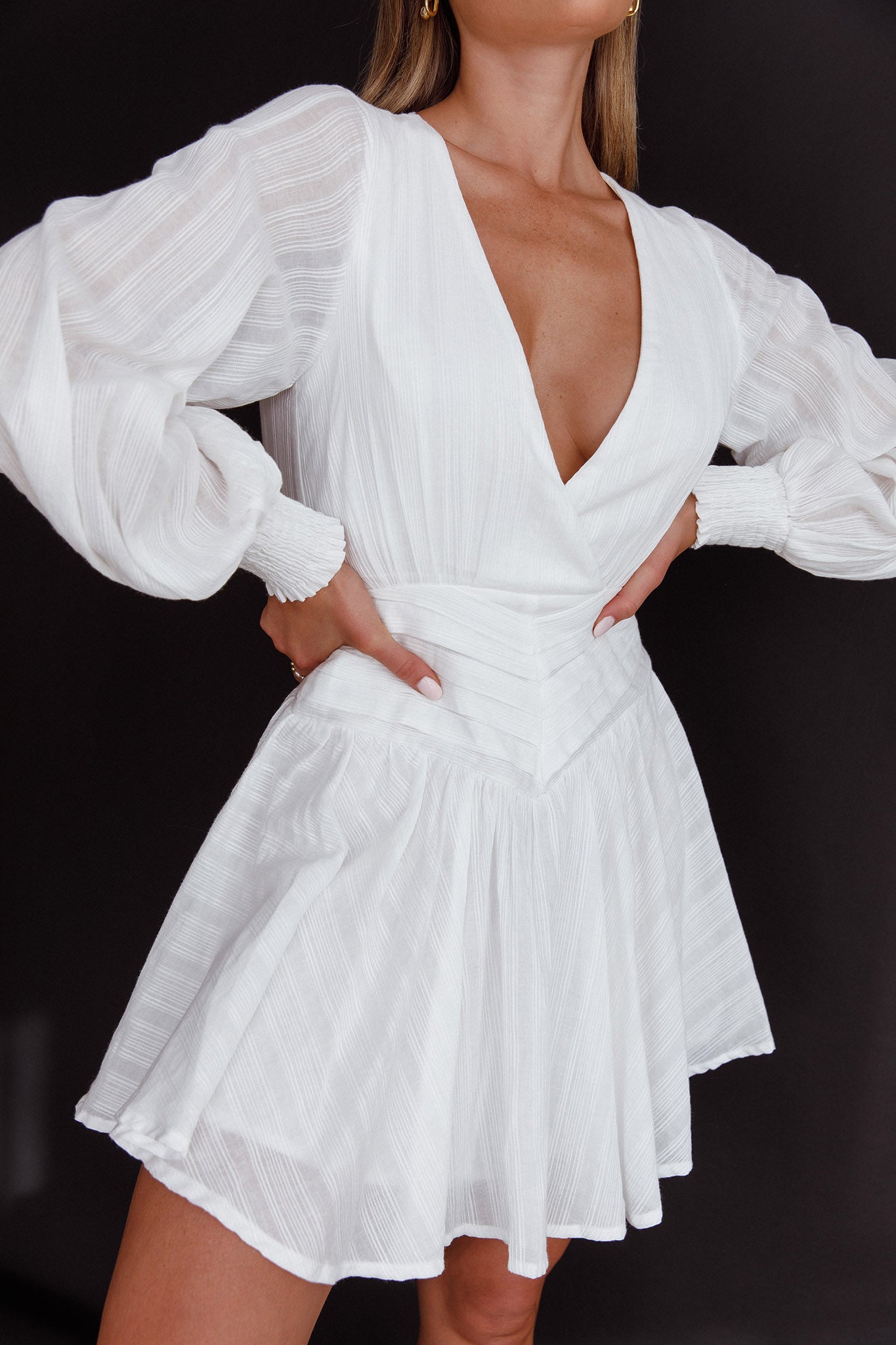 Sweet Escape Lantern Sleeve Pintuck Dress White by Selfie Leslie