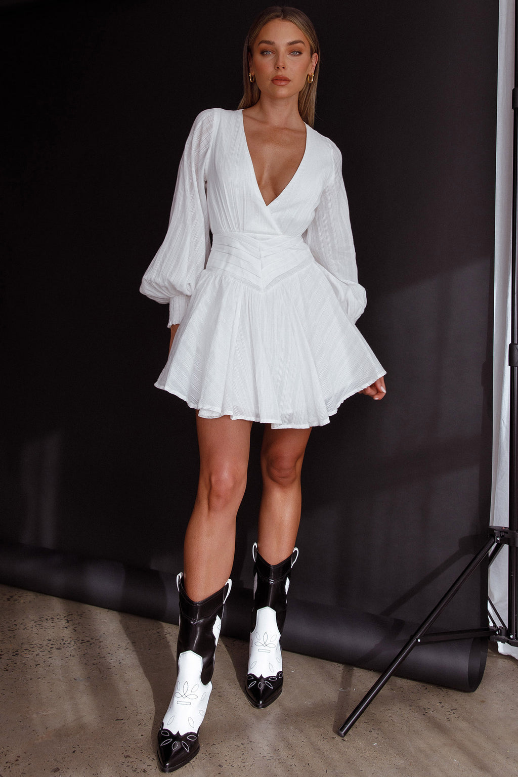 Sweet Escape Lantern Sleeve Pintuck Dress White by Selfie Leslie