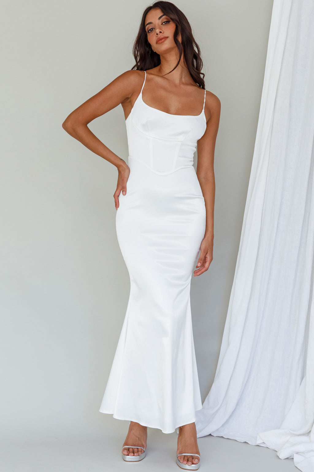 Moon Rising Mermaid Maxi Dress White by Selfie Leslie