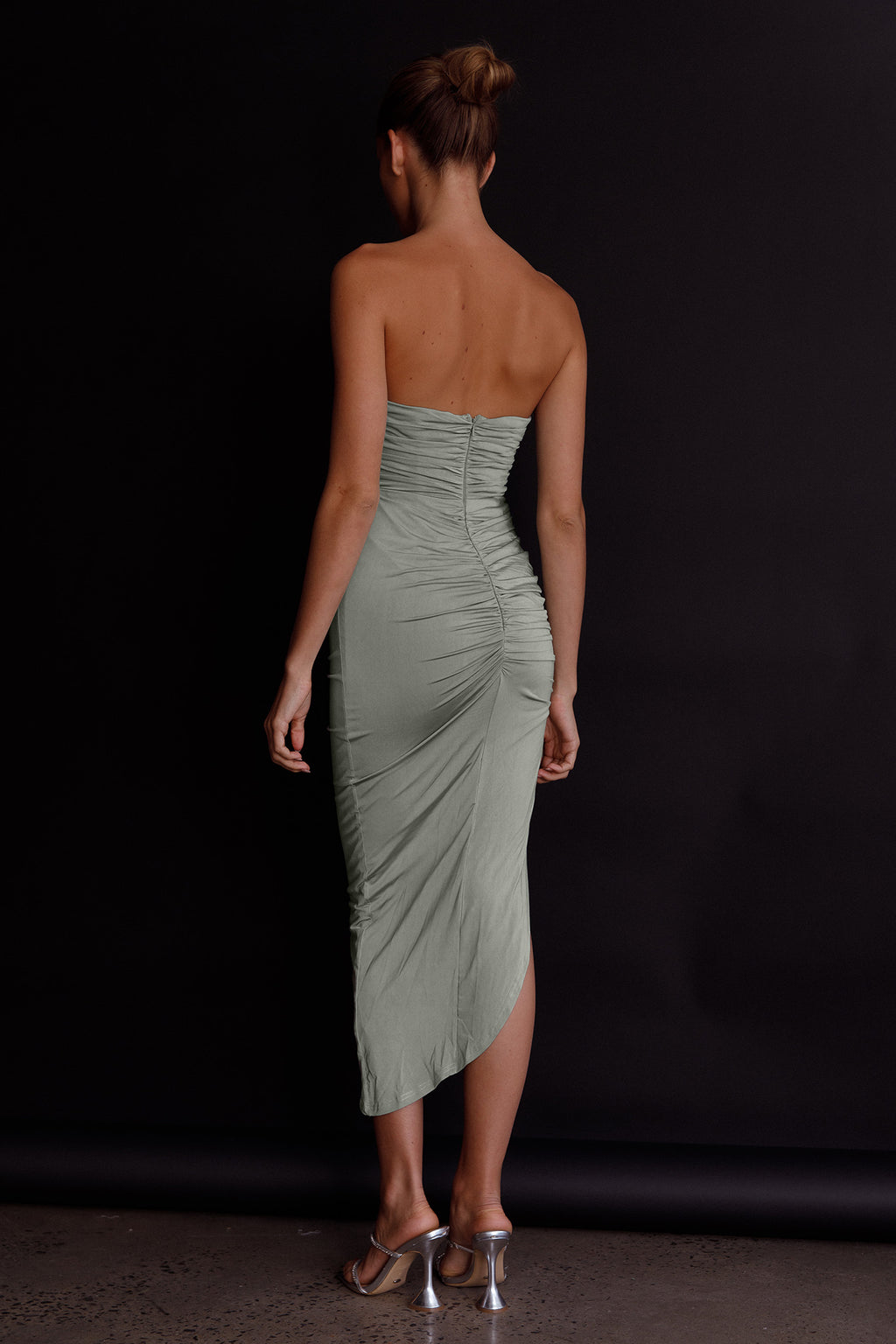 Roma U-Neckline Ruched Midi Dress Pistachio by Selfie Leslie