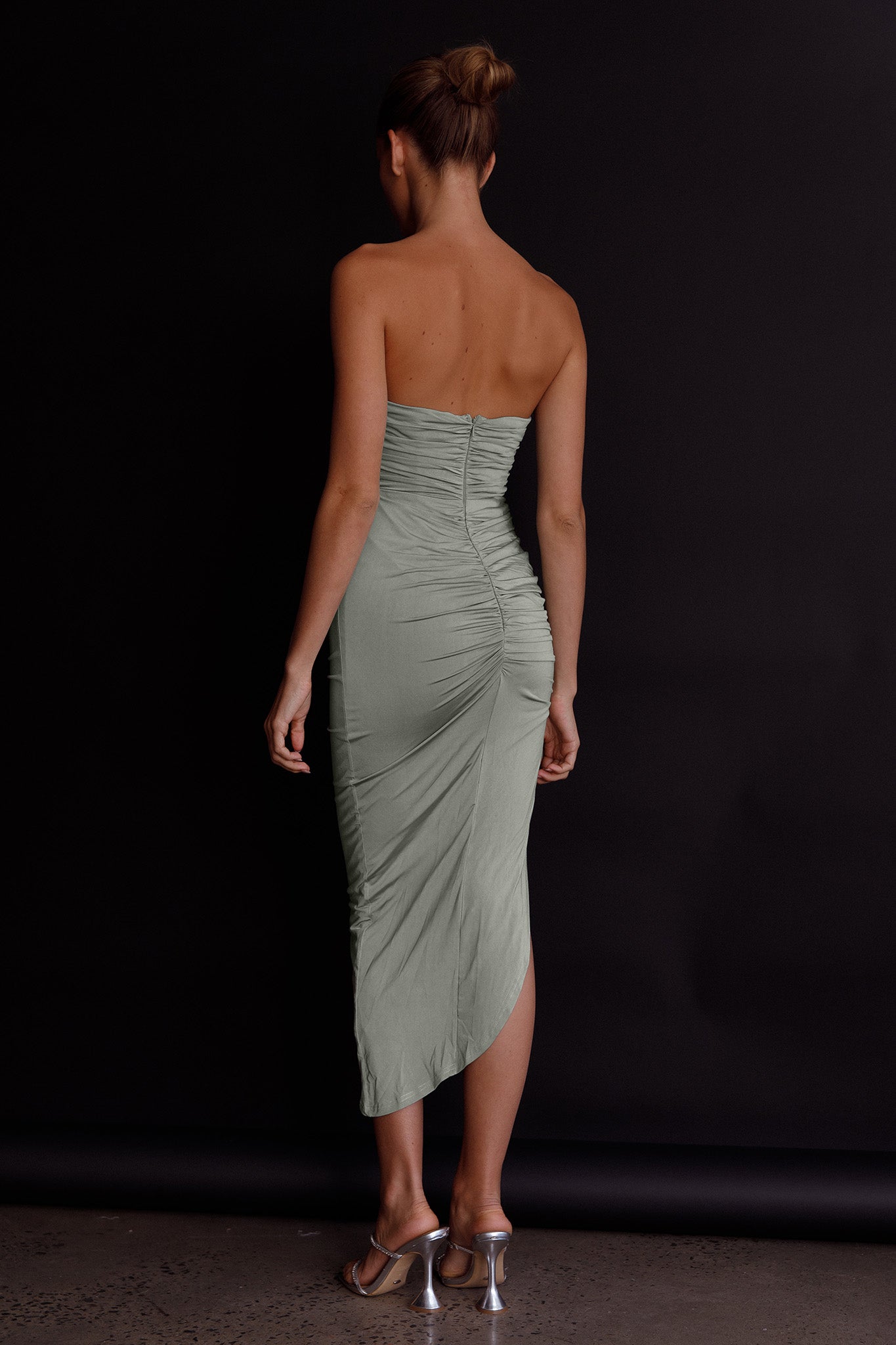 Roma U-Neckline Ruched Midi Dress Pistachio by Selfie Leslie