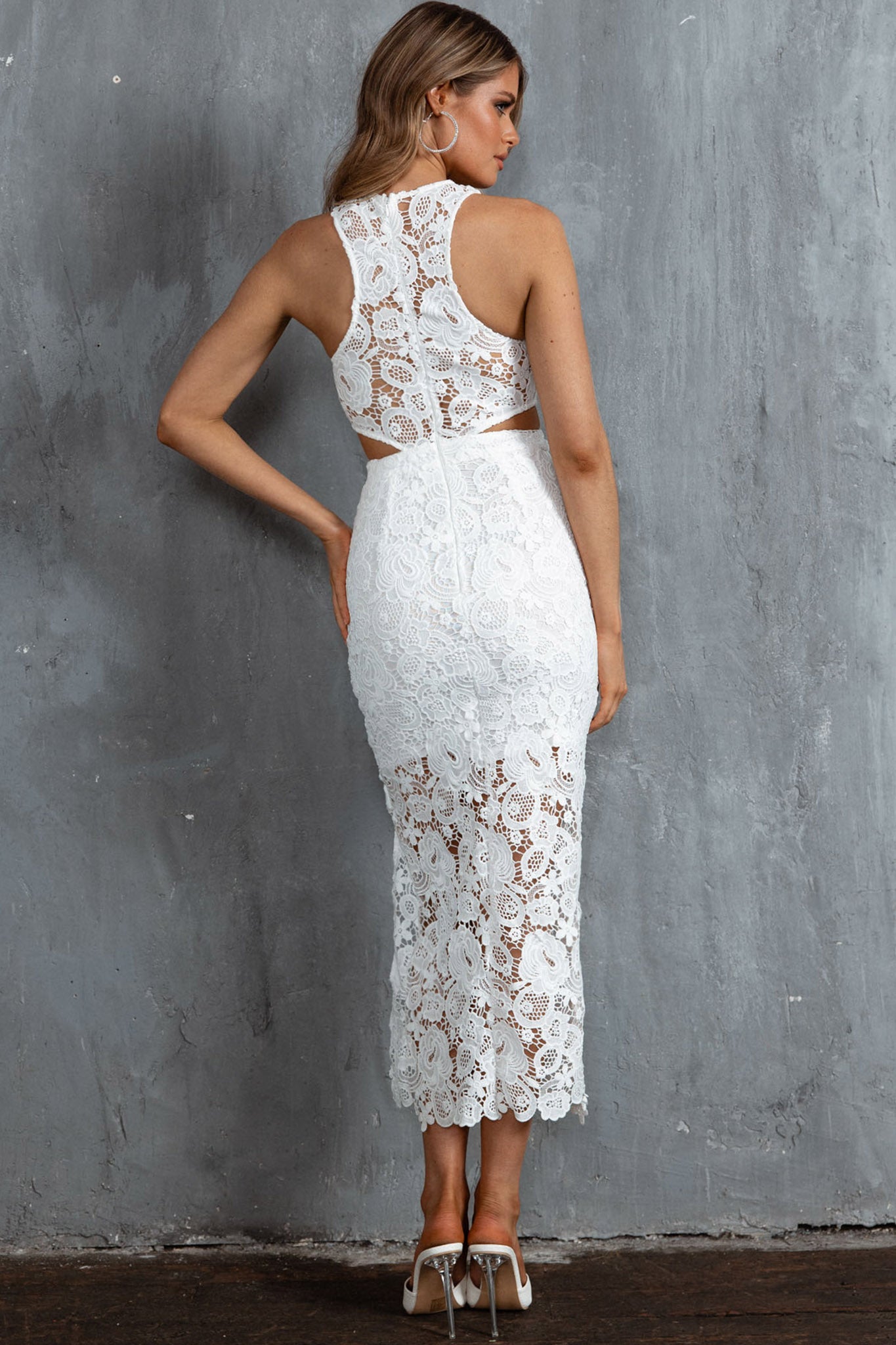 Fiorentina Lace Overlay Midi Dress White by Selfie Leslie