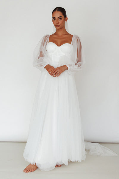 Fairytale Dream Sheer Sleeve Maxi Dress White