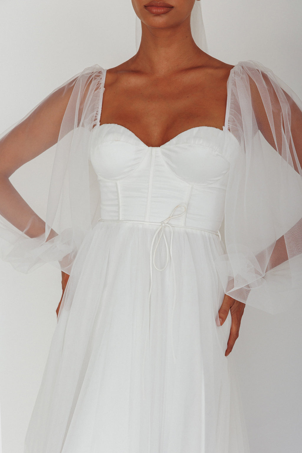 Fairytale Dream Sheer Sleeve Maxi Dress White by Selfie Leslie