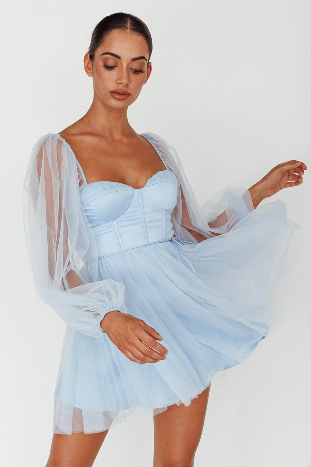 Fairytale Dream Sheer Sleeve Mini Dress Blue Fairytale Dream Sheer Sleeve Mini Dress Blue