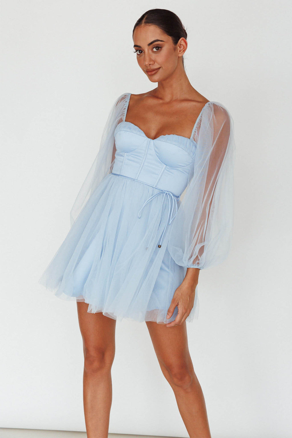 Fairytale Dream Sheer Sleeve Mini Dress Blue by Selfie Leslie