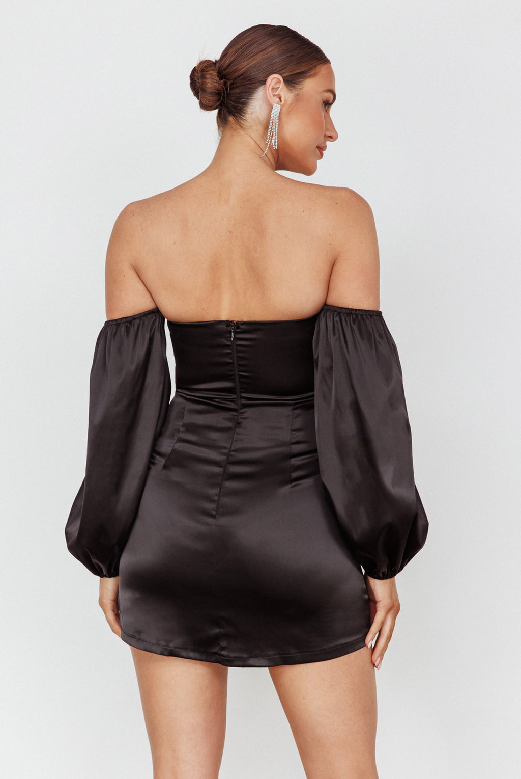 Lilly Off-Shoulder Bow Mini Dress Black by Selfie Leslie
