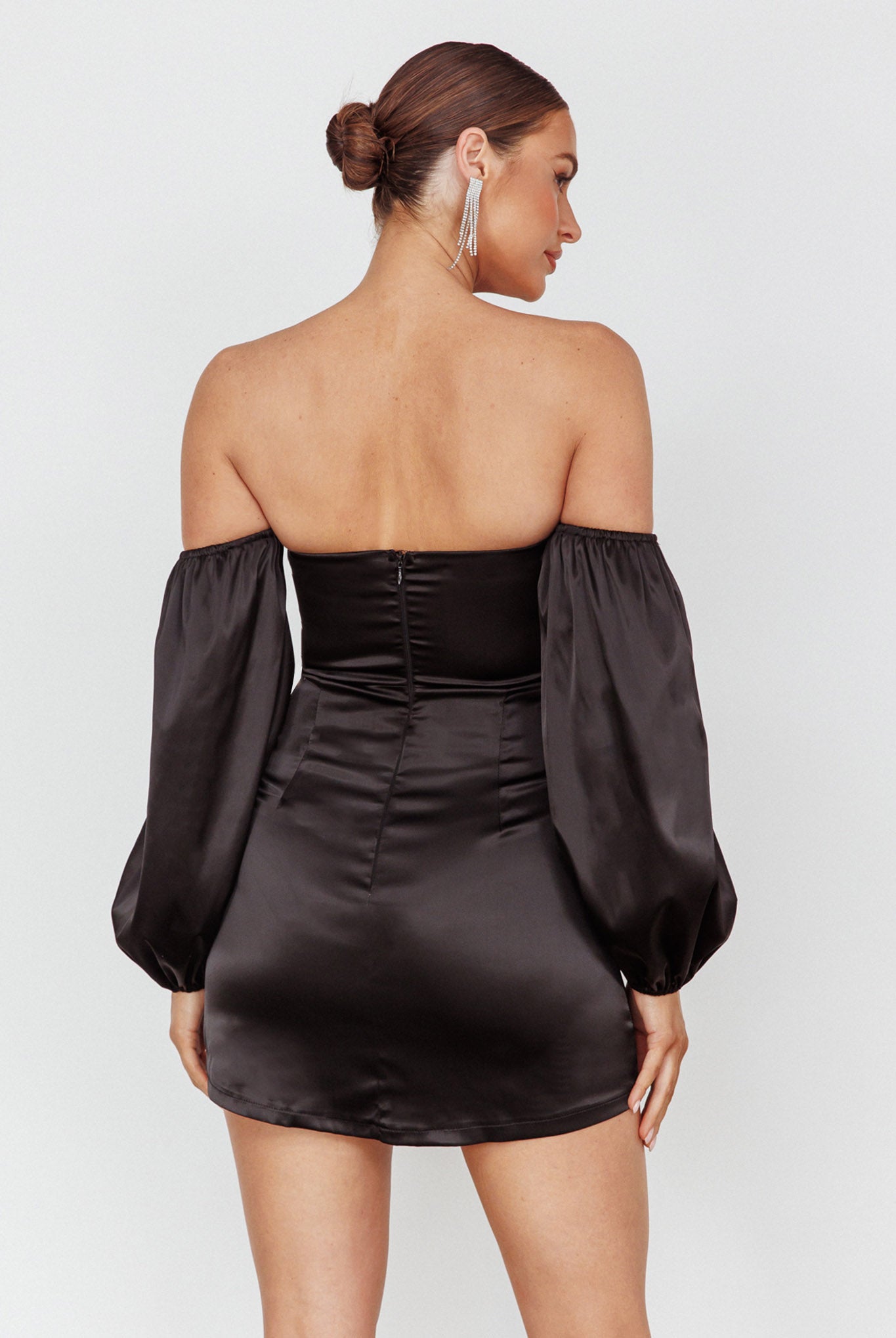 Lilly Off-Shoulder Bow Mini Dress Black by Selfie Leslie