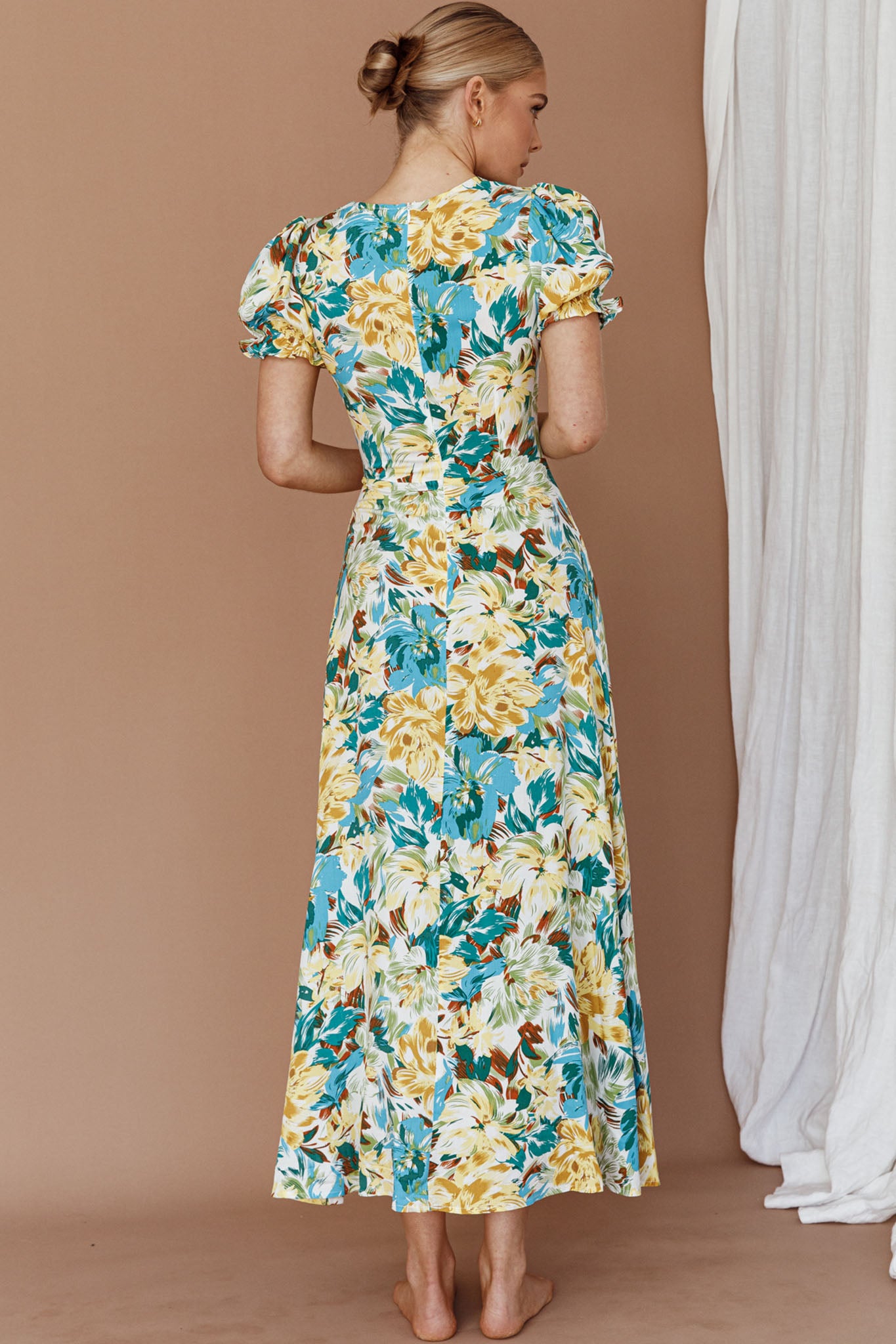 Montebello Puff Sleeve Maxi Dress Floral Blue/Yellow by Selfie Leslie